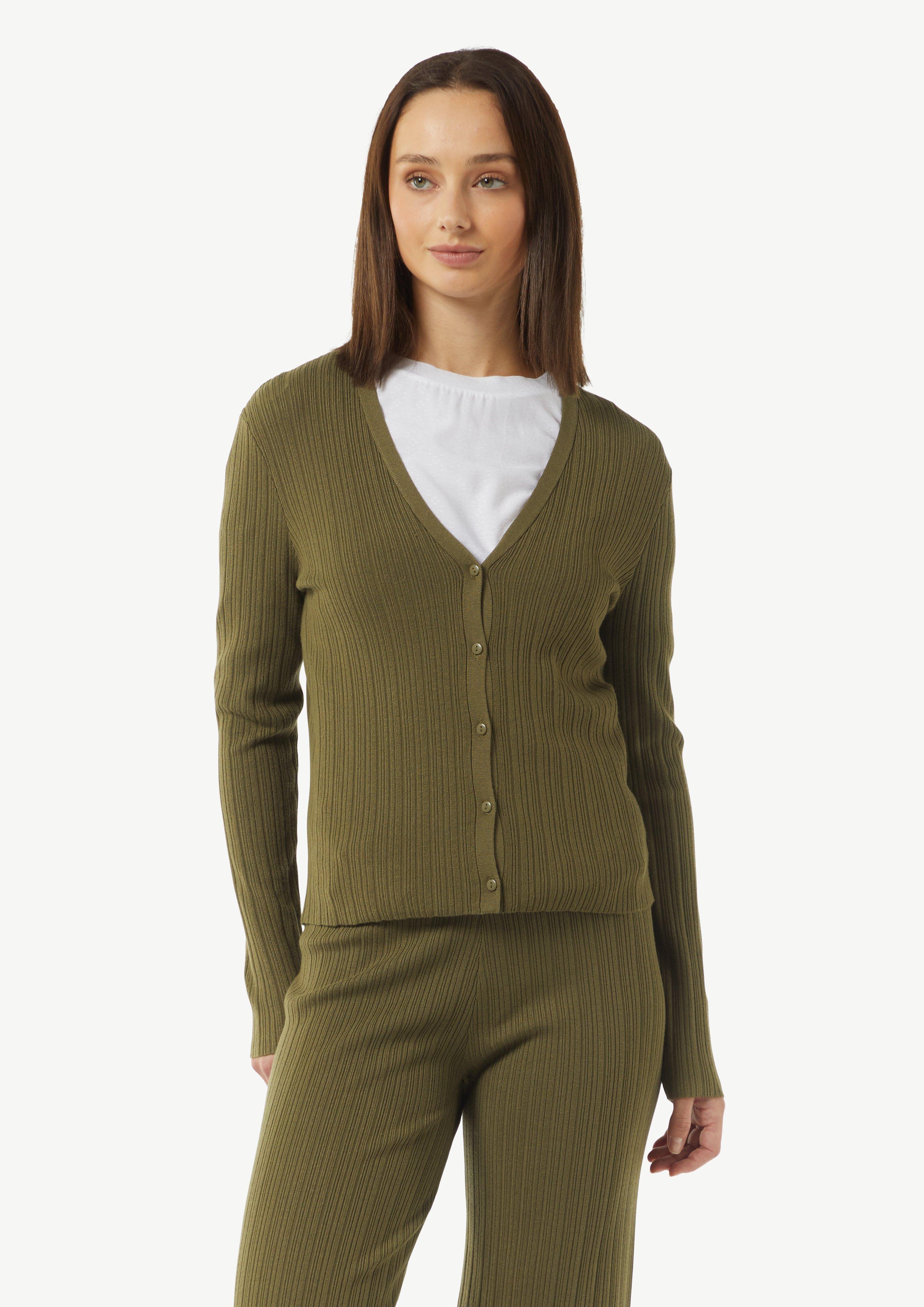 Gerippte Strickjacke im Slim Fit - guacamole