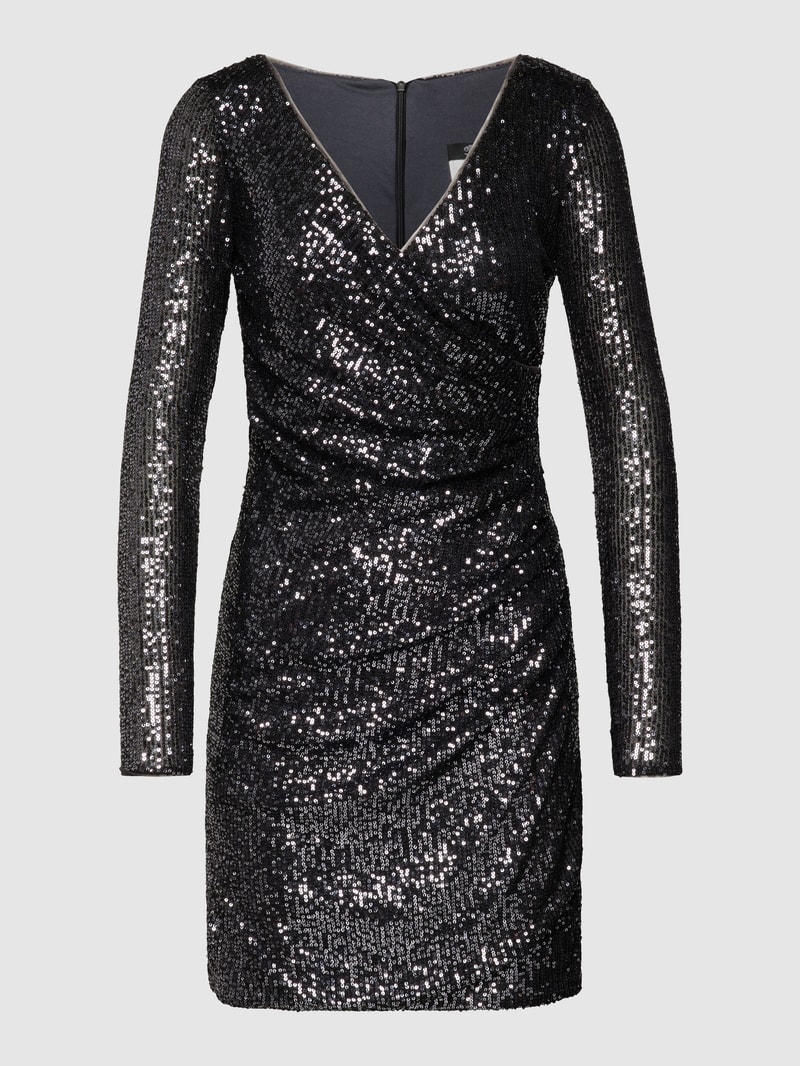 Cocktailkleid mit Paillettenbesatz in anthrazit