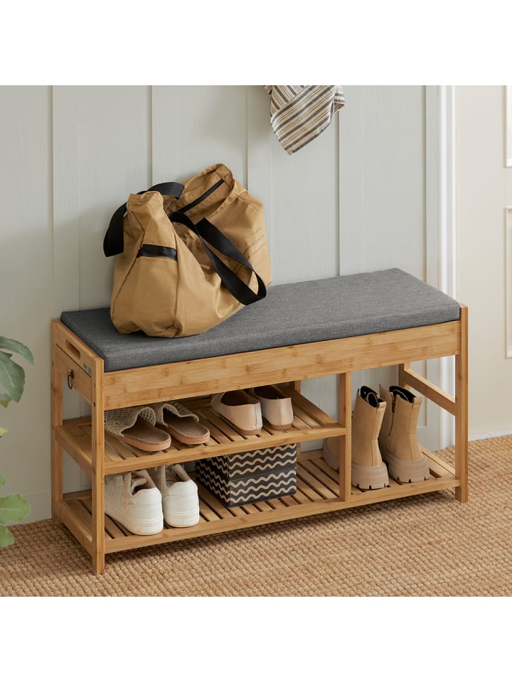 SoBuy Schuhbank mit Sitzkissen in Natur - (B)90 x (H)45 x (T)30 cm günstig kaufen onesize
