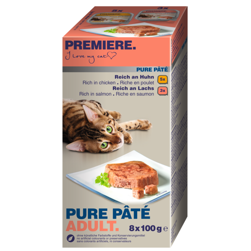 PREMIERE Nassfutter PREMIERE Multipack 8x100g Pure Pâté mit Geflügel und Fisch