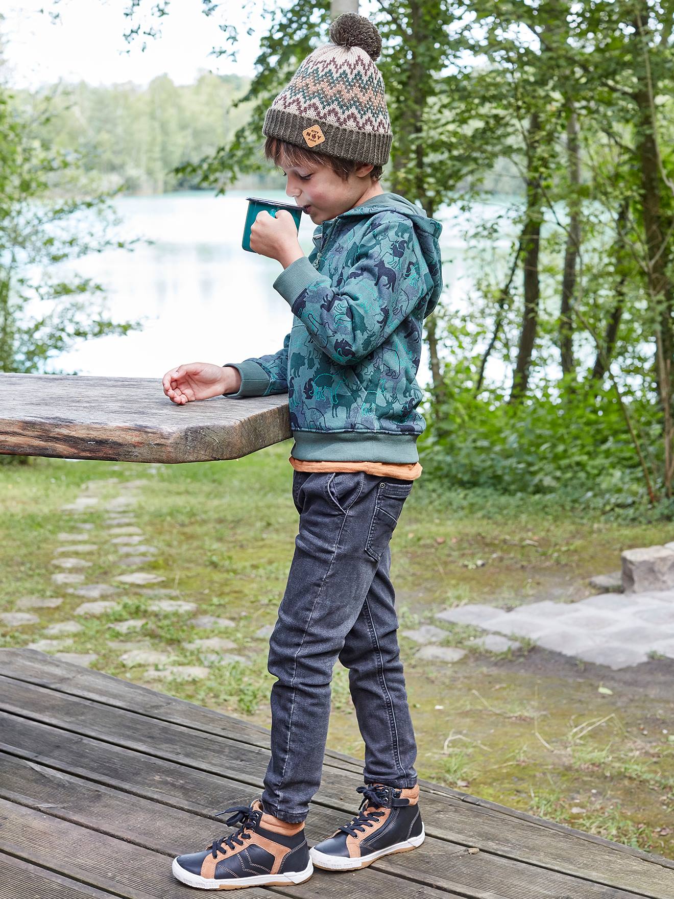 Vertbaudet Gefütterte Jungen Jeans, Straight-Fit Oeko-Tex - blue black