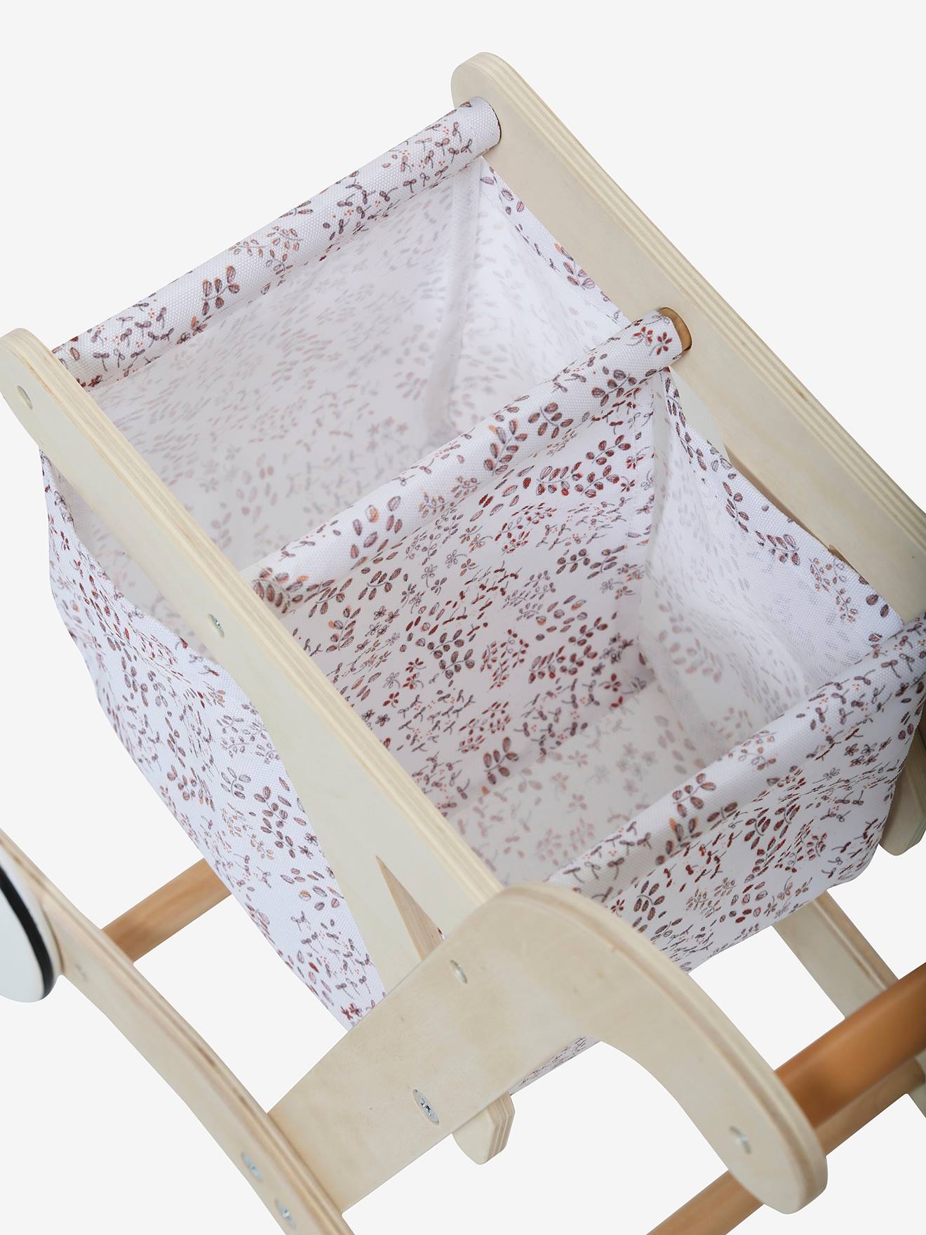 Chariot de courses en tissu et bois FSC® beige moyen uni avec decor