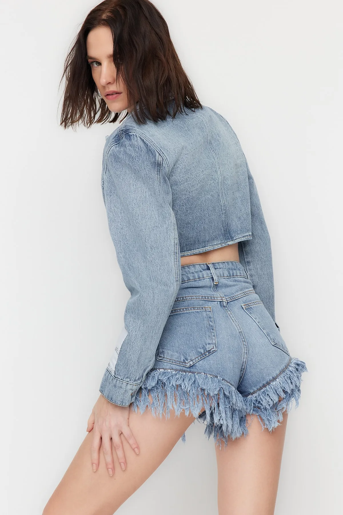 Trendyol Collection  Shorts - Blau - Hoher Bund