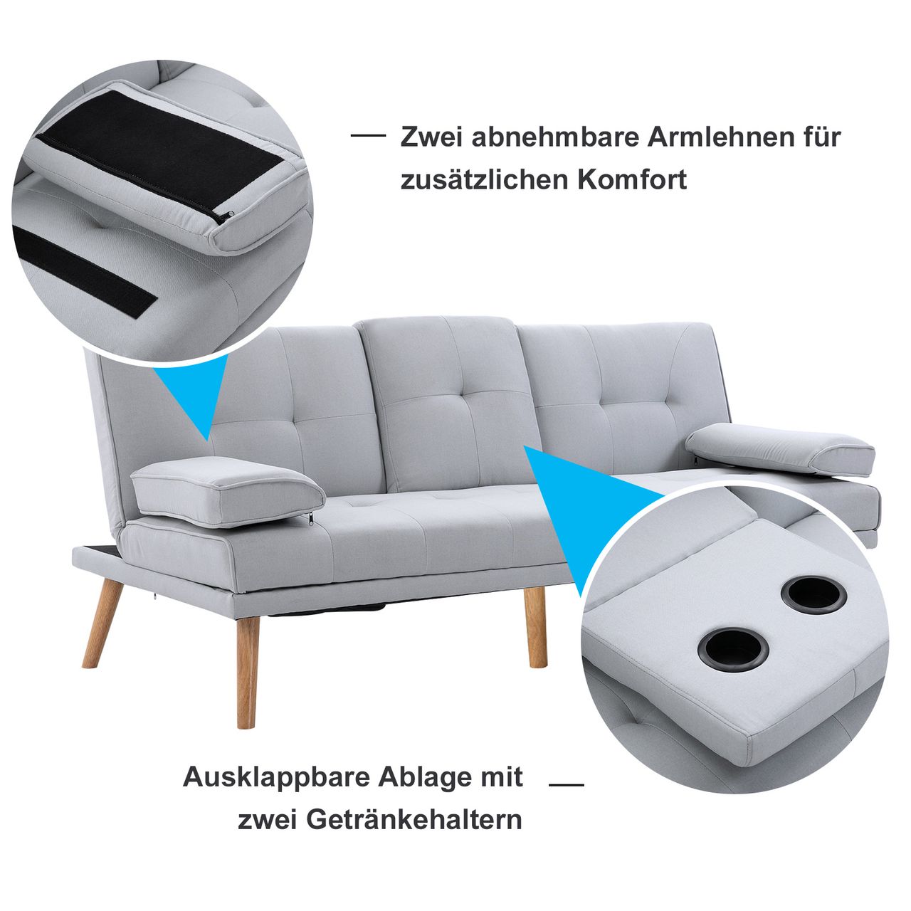 HOMCOM Schlafsofa Sofabett Schlafcouch 3 Sitzer Leinen