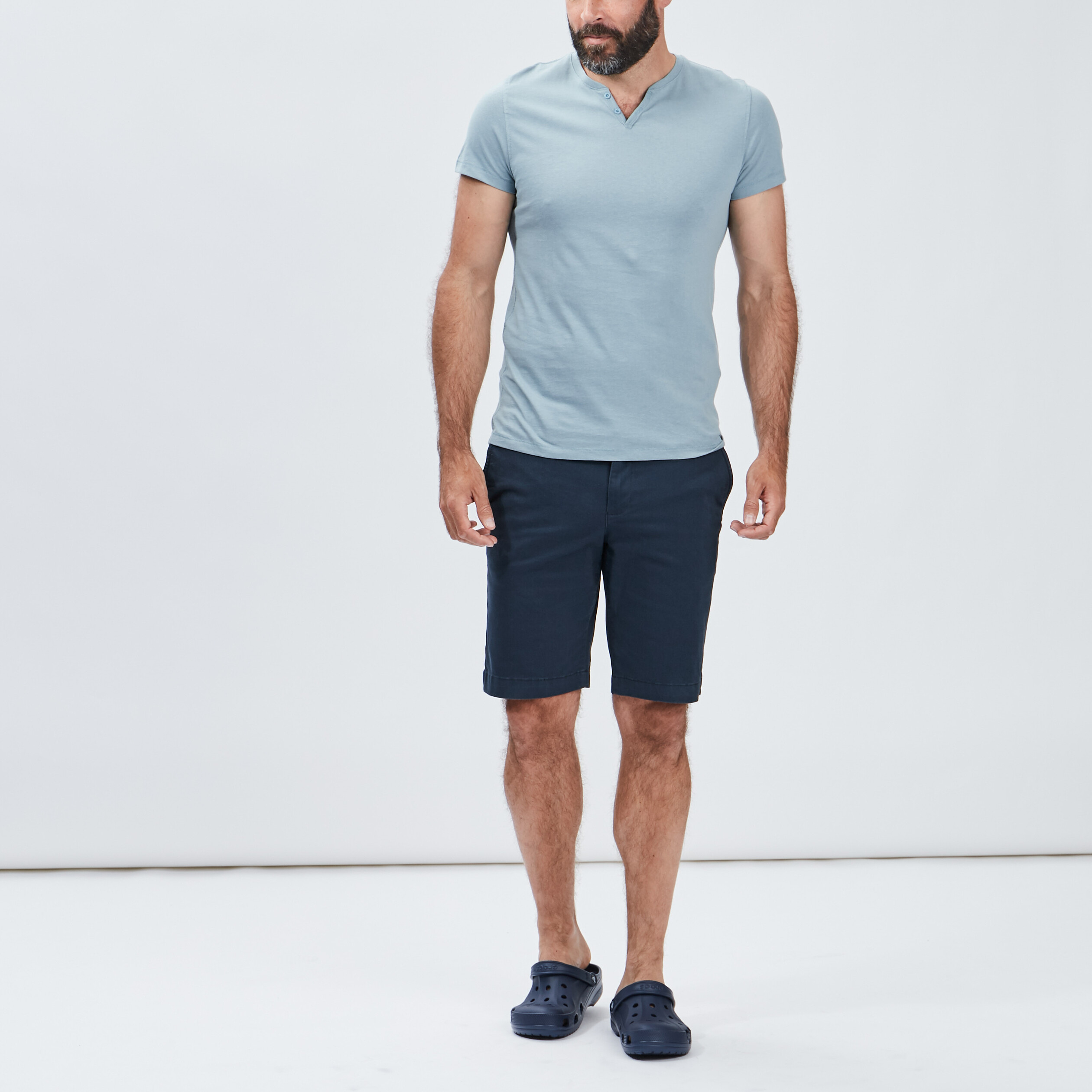 T-shirt manches courtes col tunisien bleu gris homme | La Halle