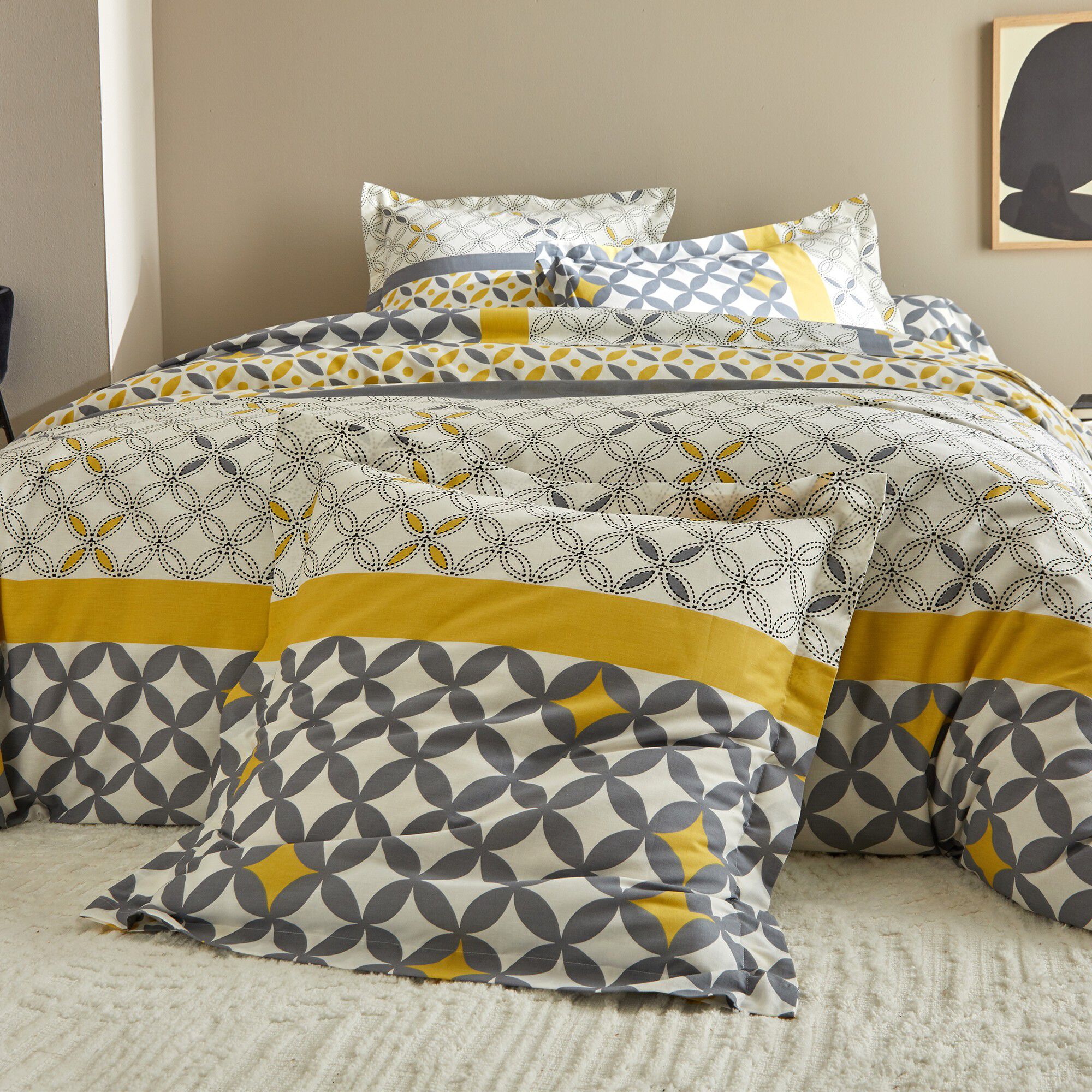 Linge de lit Marlow en coton motifs géométriques