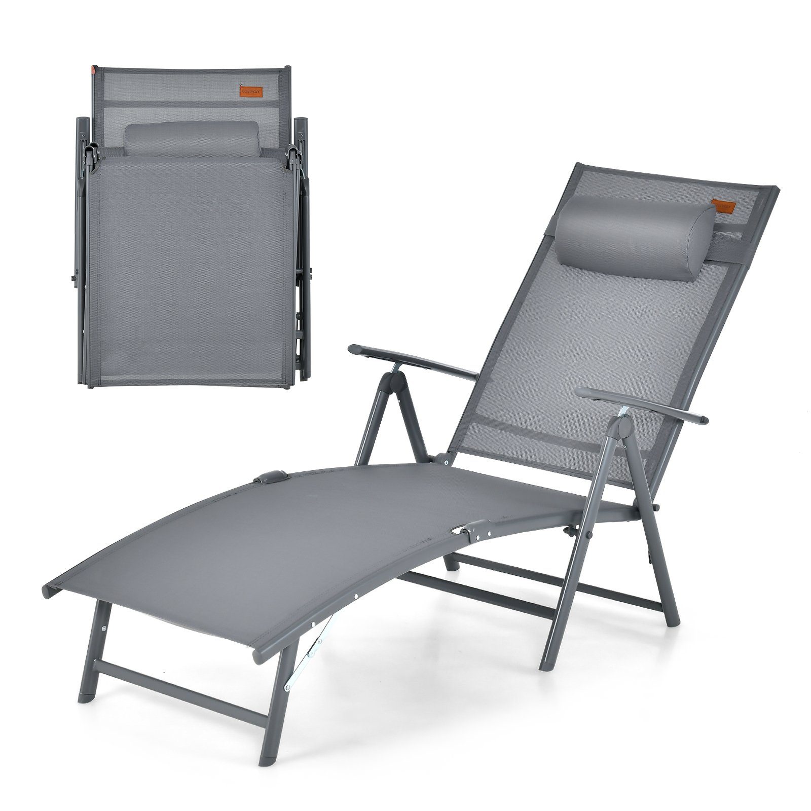 COSTWAY Gartenliege Sonnenliege, 7-fach verstellbar, mit Kopfstütze