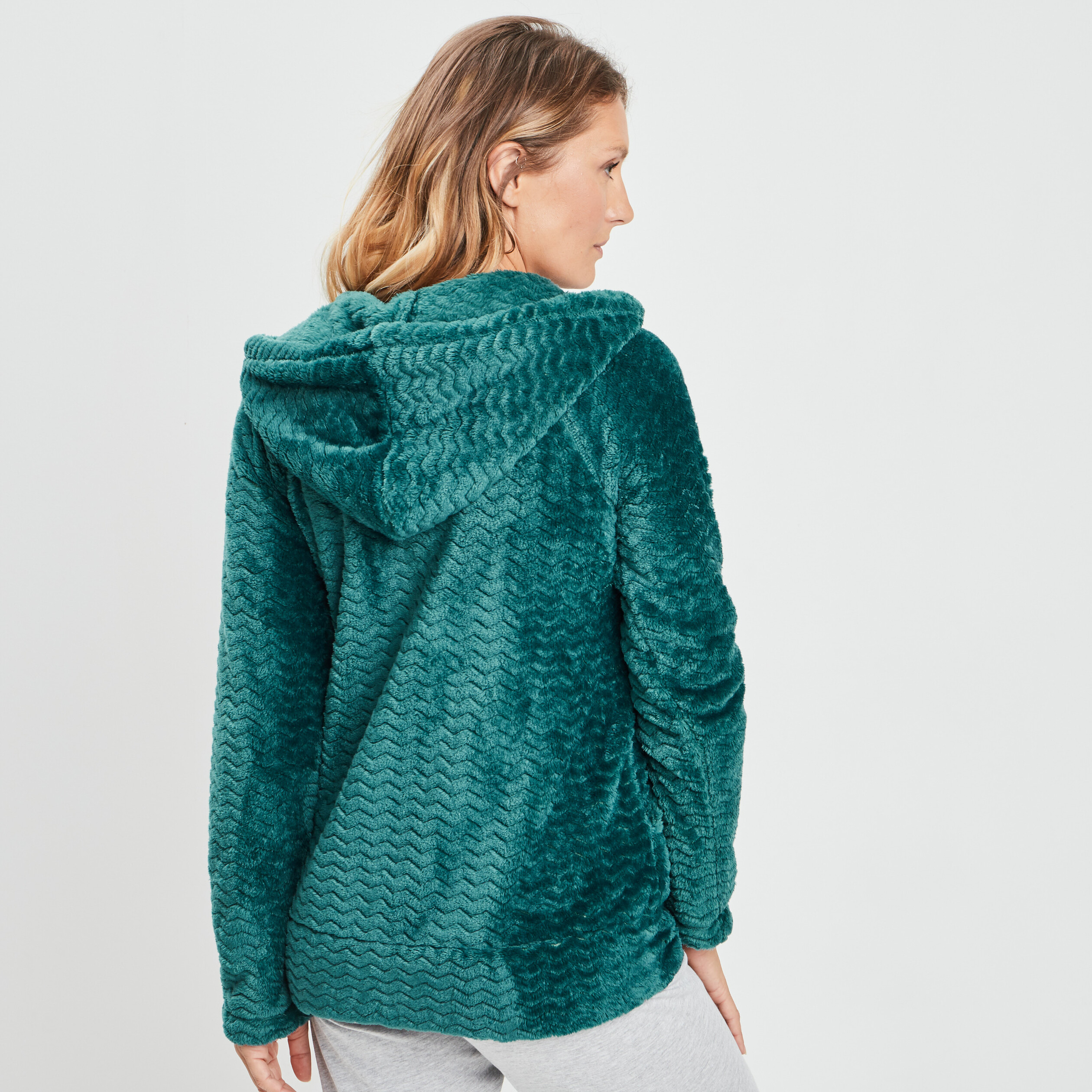Veste de pyjama plaid à capuche vert foncé femme | La Halle