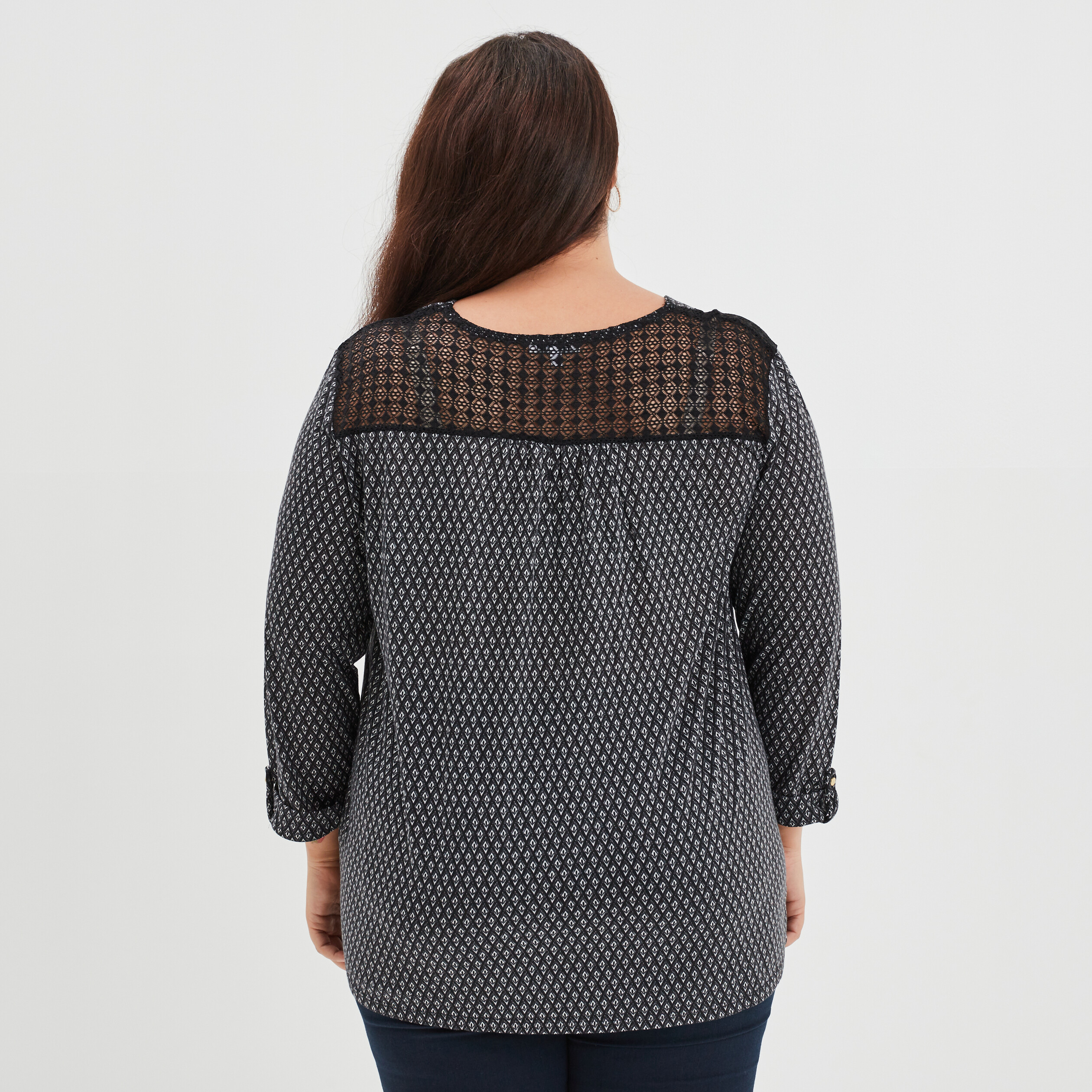 Blouse manches 3 4 épaules dentelles noir femme grande taille | La Halle