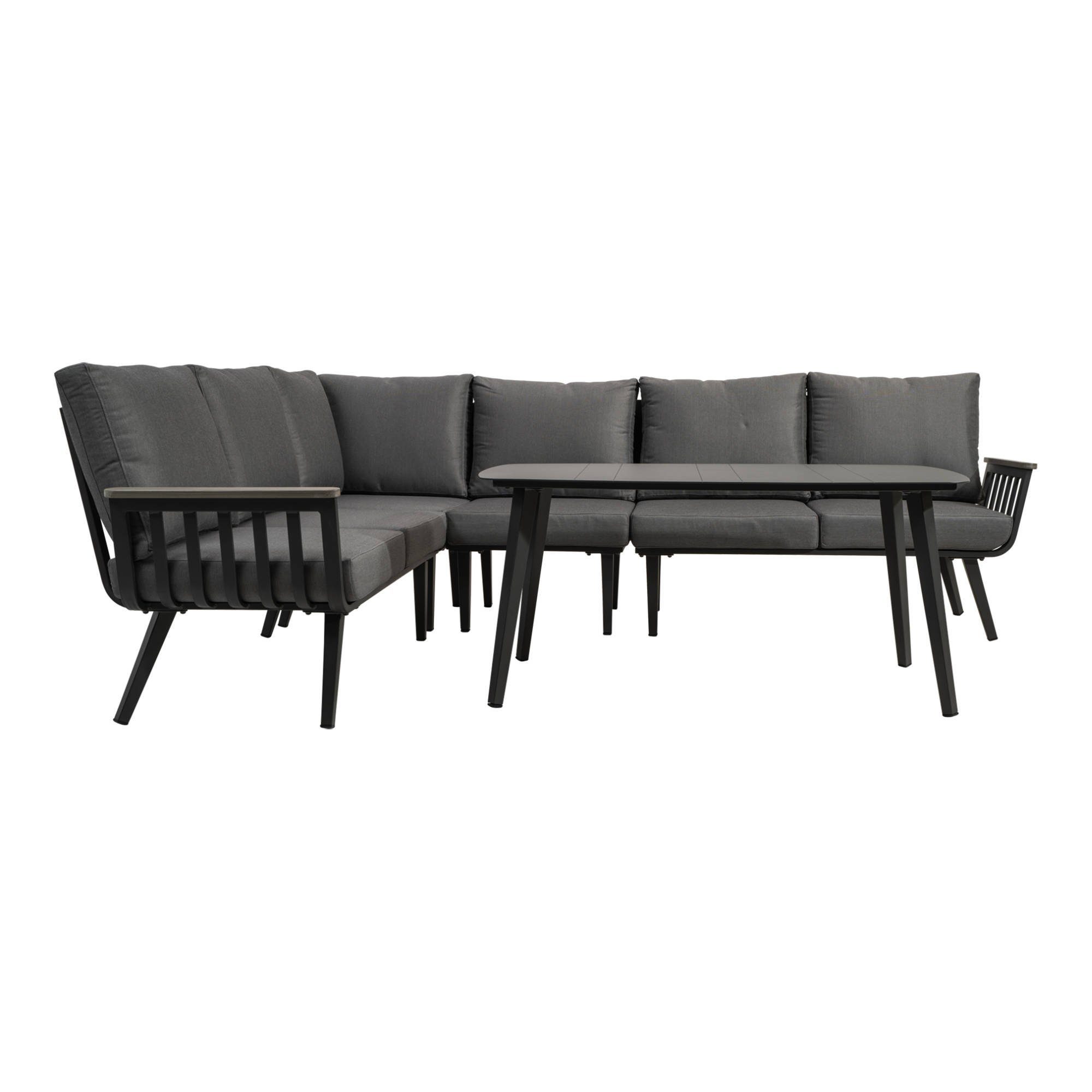 GMD Living Eckbankgruppe AMALFI, (Eckbank Essgruppe, 5-tlg., bestehend aus 3 Sofas, 1 Eckteil & 1 Tisch inkl. Polsterkissen), 5mm Glastischplatte, Outdoorgeeignet