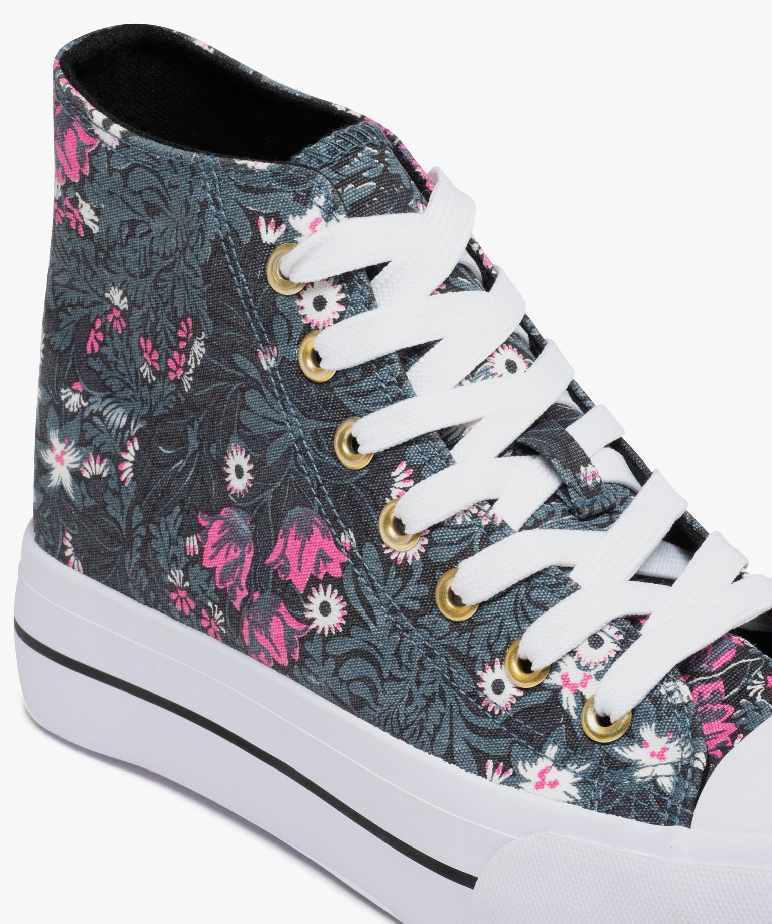 Baskets femme mid-cut en toile imprimé fleurs multicolore | GEMO