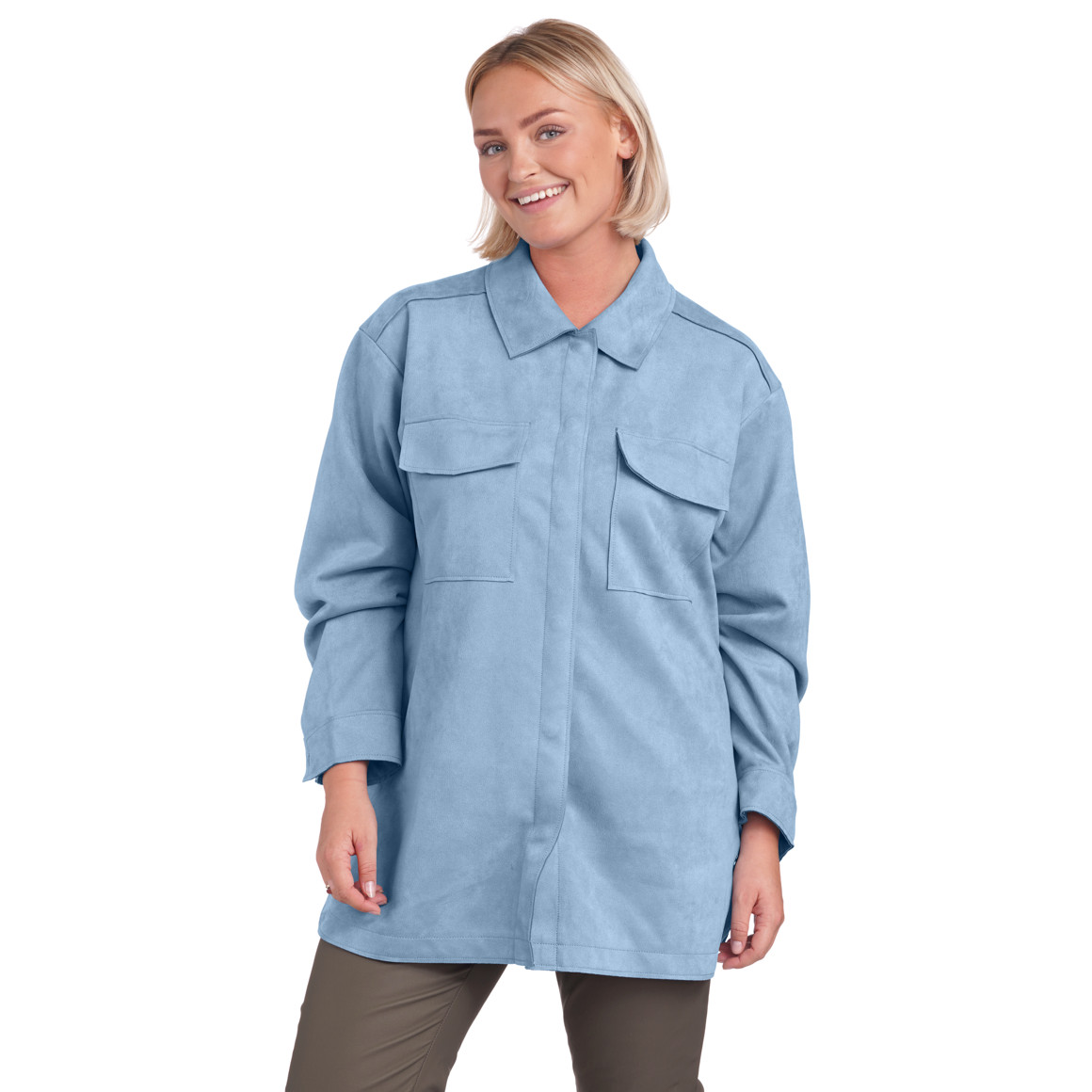 Damen Veloures-Overshirt mit zwei Taschen