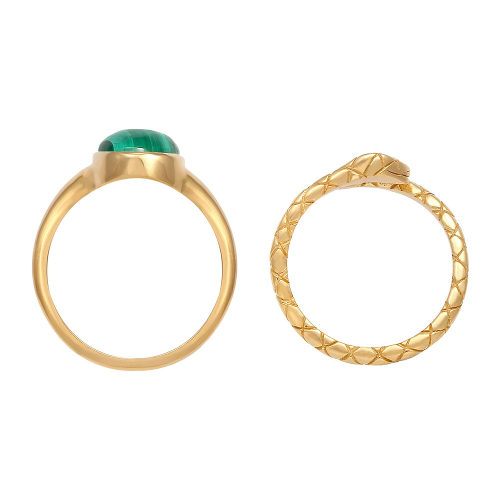 Elli PREMIUM Elli PREMIUM Bague Parure pour dames Bague Signet Malachite Serpent Trend Blogger Bague