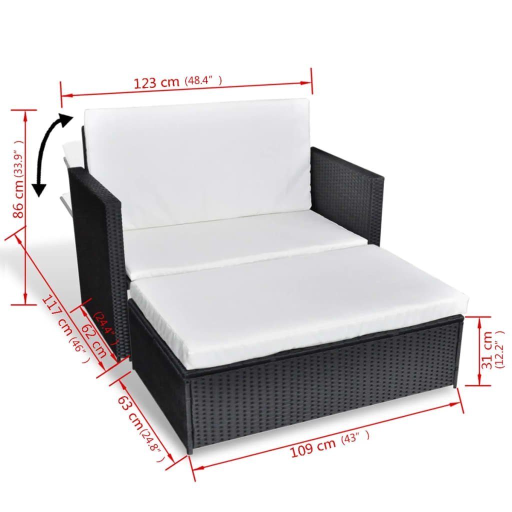 vidaXL Loungesofa 2-tlg. Garten-Lounge-Set mit Auflagen Poly Rattan Schwarz, 1 Teile
