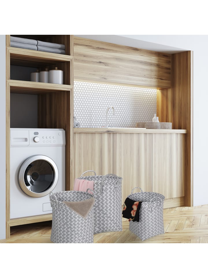 relaxdays 3tlg. Wäschekorb Set in Weiß/ Grau günstig kaufen onesize