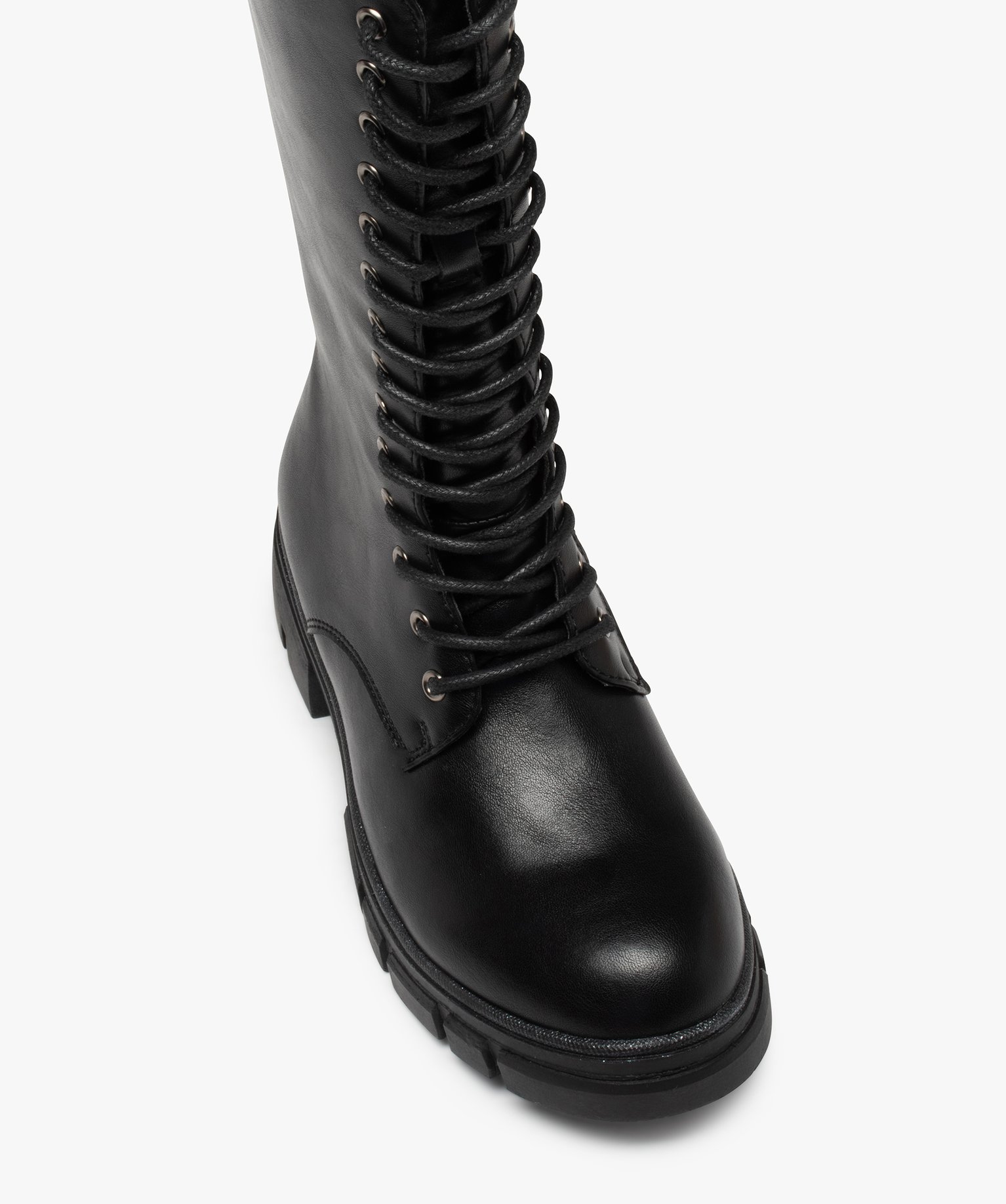 Bottes fille unies à semelle crantée fermeture lacets et zip noir | GEMO