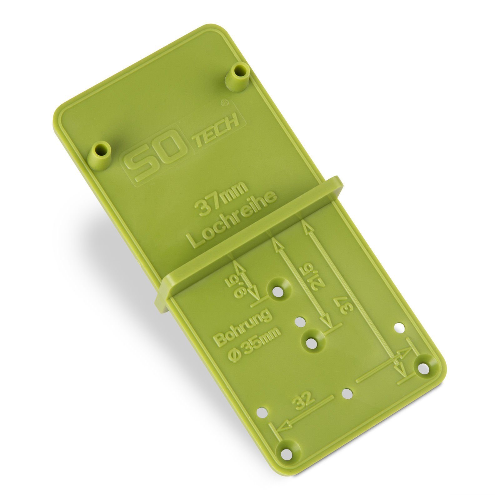 SO-TECH® Möbelbeschlag Ankörn-Bohrschablone EasyGreen für 32er Lochreihen, für Exzenter Verbindungsbeschläge, Topfbänder Ø 26 und 35 mm