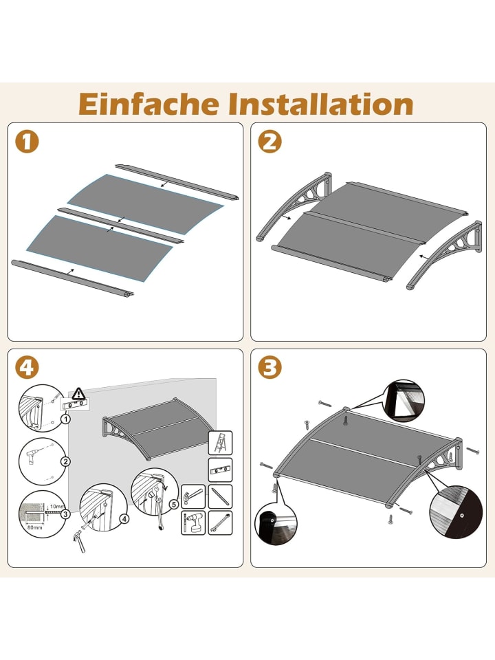 COSTWAY Vordach für Haustür 122x99cm in Braun günstig kaufen onesize