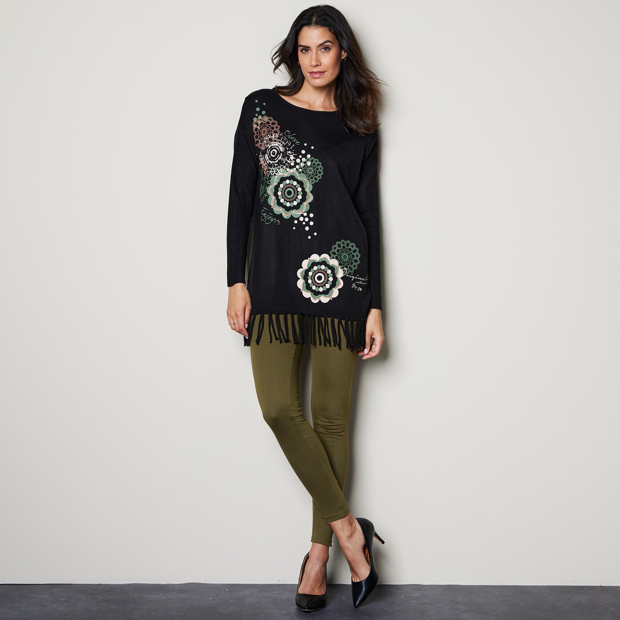 Legging bas de jambe zippé, taille élastiquée