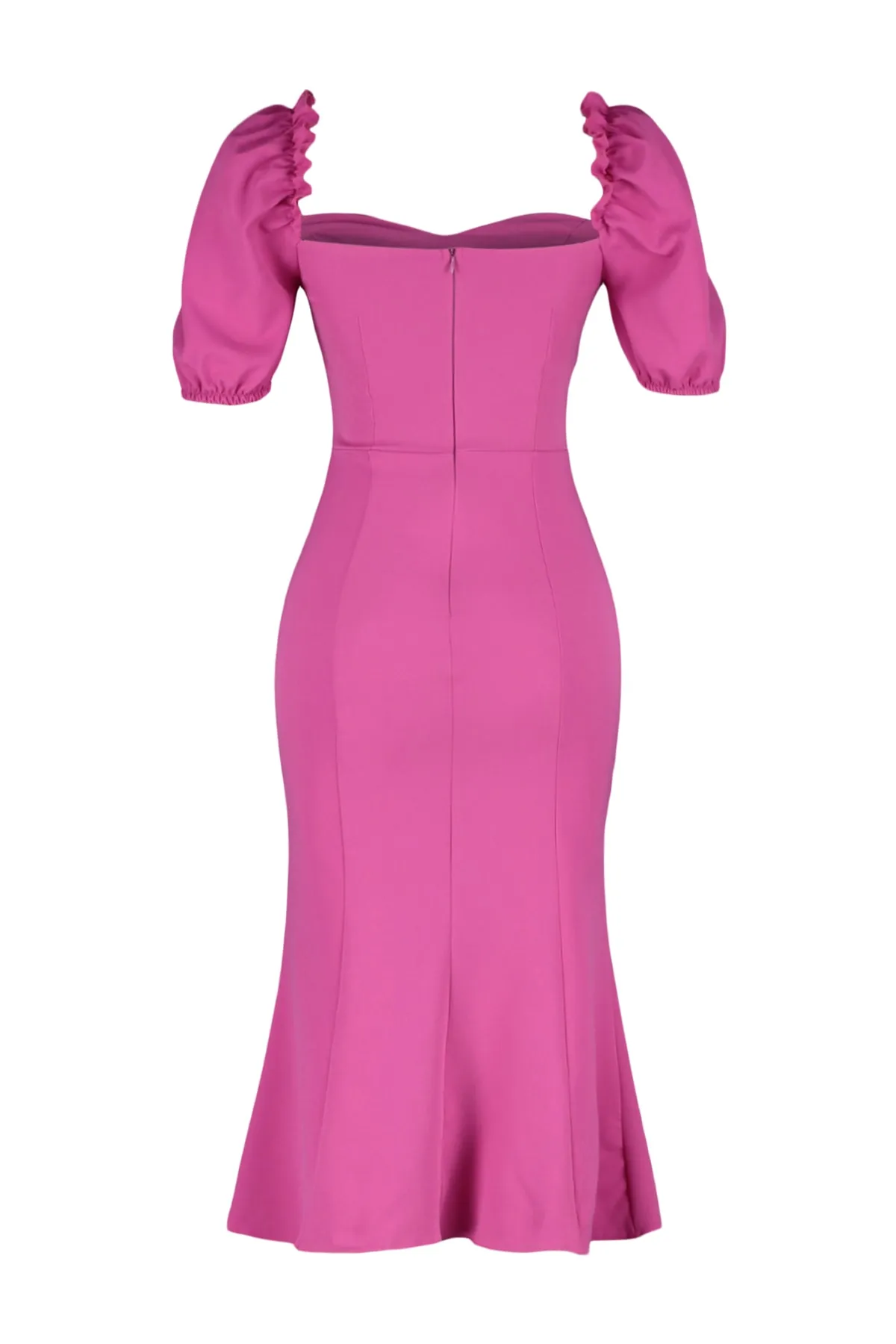 Trendyol Collection  Fuchsiafarbenes Abendkleid mit Kragen und Ausschnitt TPRSS21EL0053