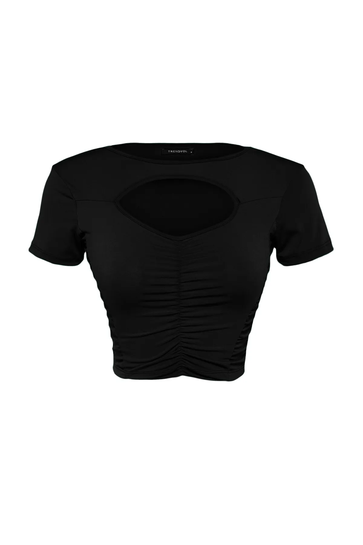 Trendyol Collection  Schwarze, dehnbare, dehnbare Strickbluse mit Rundhalsausschnitt und detailliertem Schnitt TWOSS23BZ00342