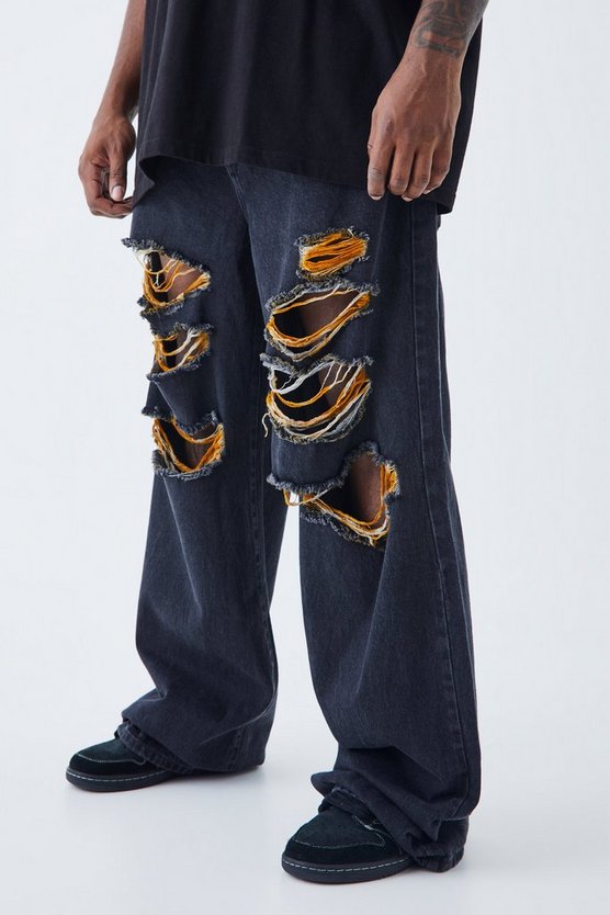 Plus lockere Kontrast-Jeans mit Rissen