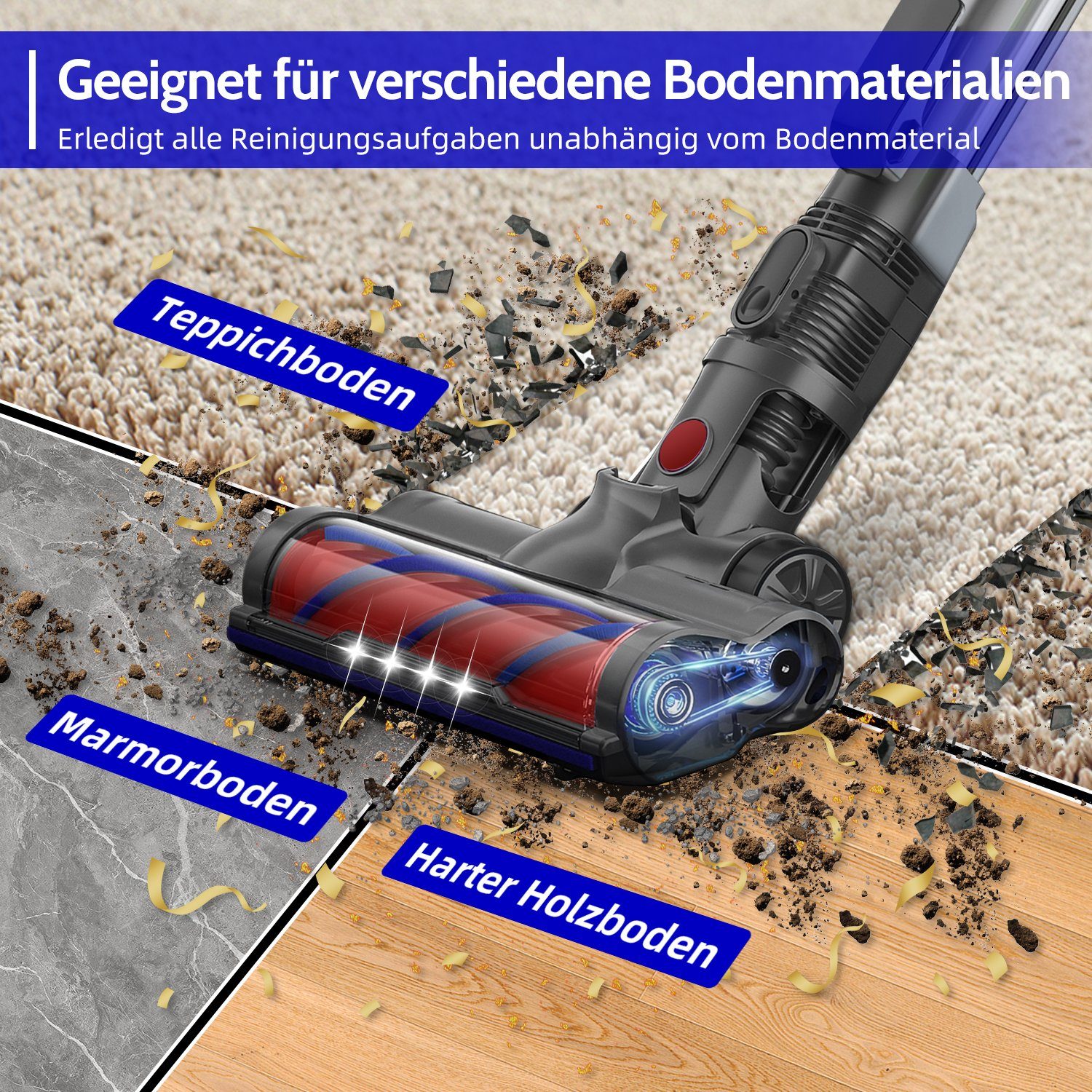 *Aiibot Akku-Stielstaubsauger Akku Staubsauger, Staubsauger Kabellos mit 25000PA Saugleistung, kabelloser Staubsauger bis zu 50 Min, 1.3L Staubbehälter, für Auto, Tierhaare, Zuhause, Küche