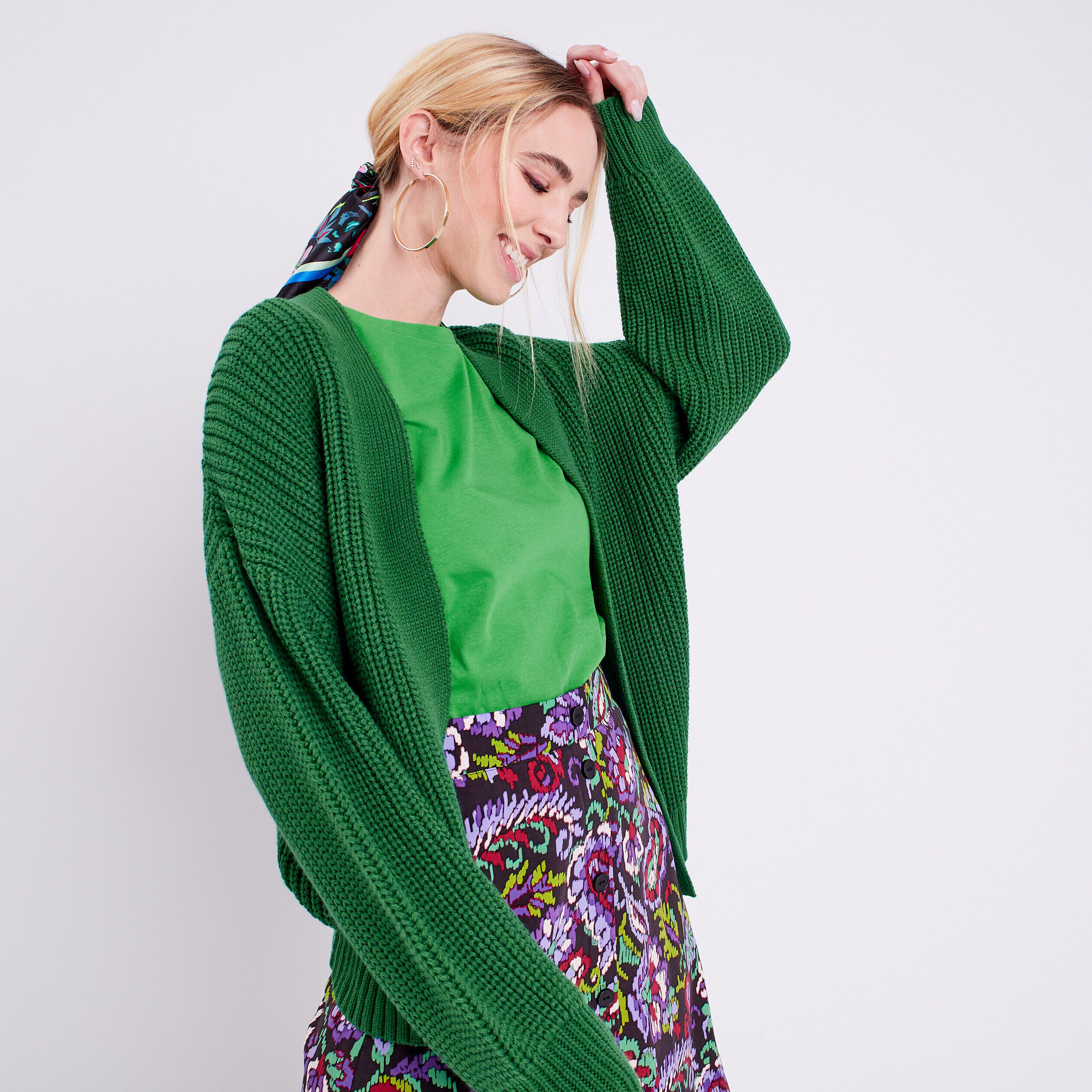 Gilet manches longues vert femme | Cache Cache