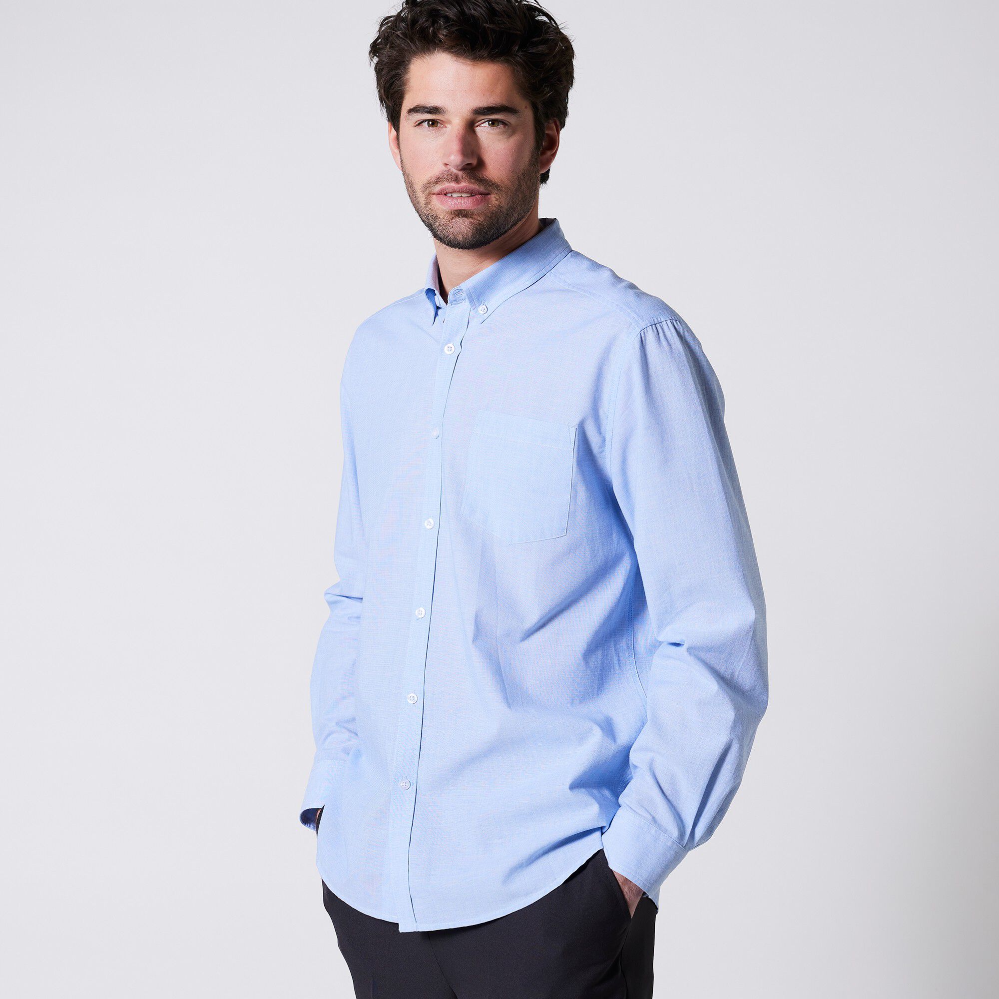 Chemise fil à fil unie manches longues