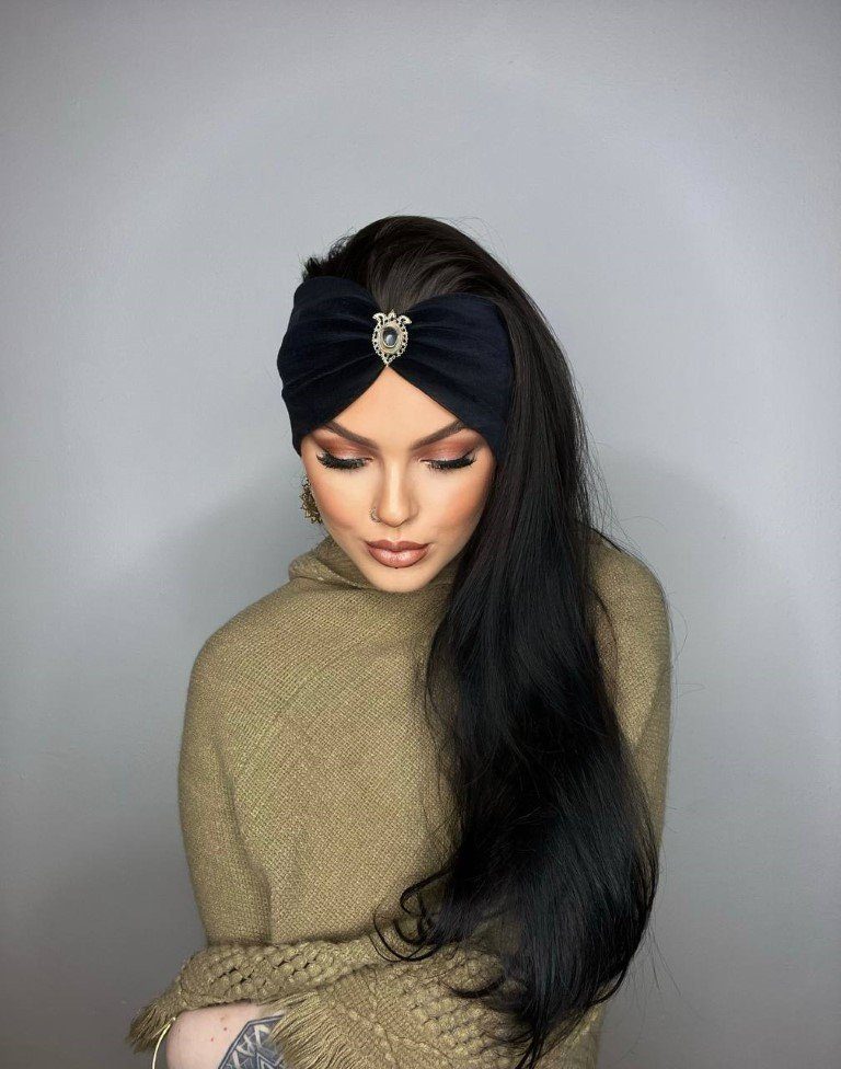 Bohia Stirnband Boho Haarband Winter aus Samt in schwarz, Winterhaarband für Damen (1-St) mit Edelstein verziert, Retter für Bad-Hair-Days