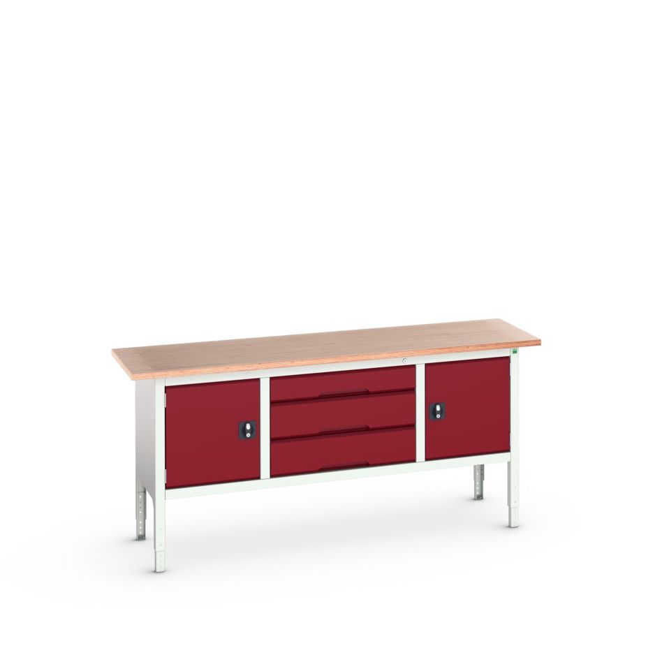 Bott 16923032.24 Verso justerbar arbetsbänk 2000x600x830-930mm Plywood 2 dörrar 3 lådor RAL 3004