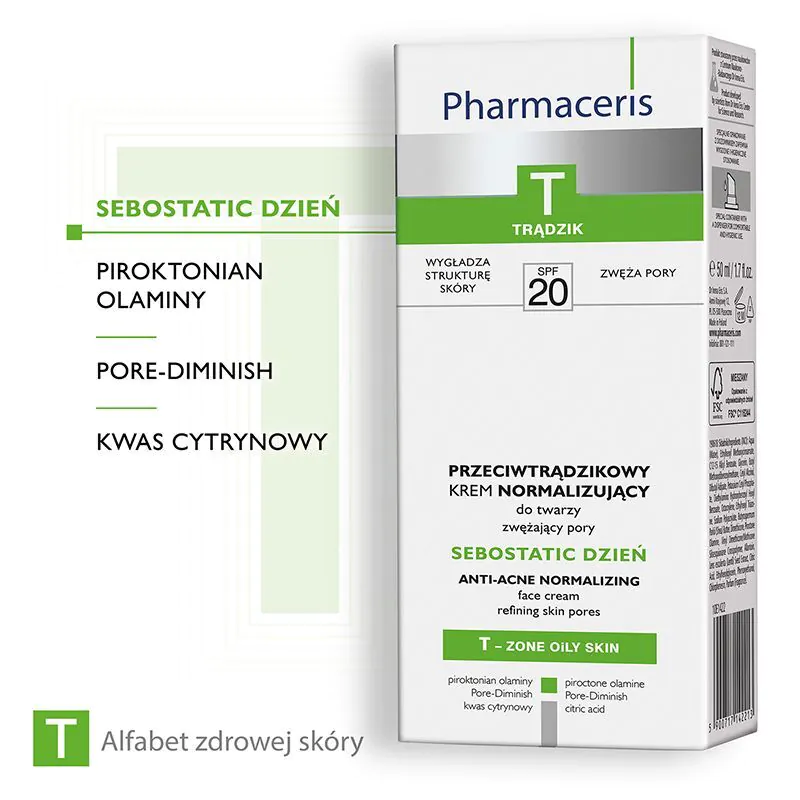 Pharmaceris T Matinį atkuriamąjį ir normalizuojantį kremą nuo spuogų