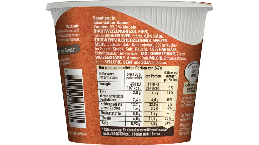 MAGGI 5 Minuten Terrine Spaghetti in Käse-Sahne-Sauce 62 g