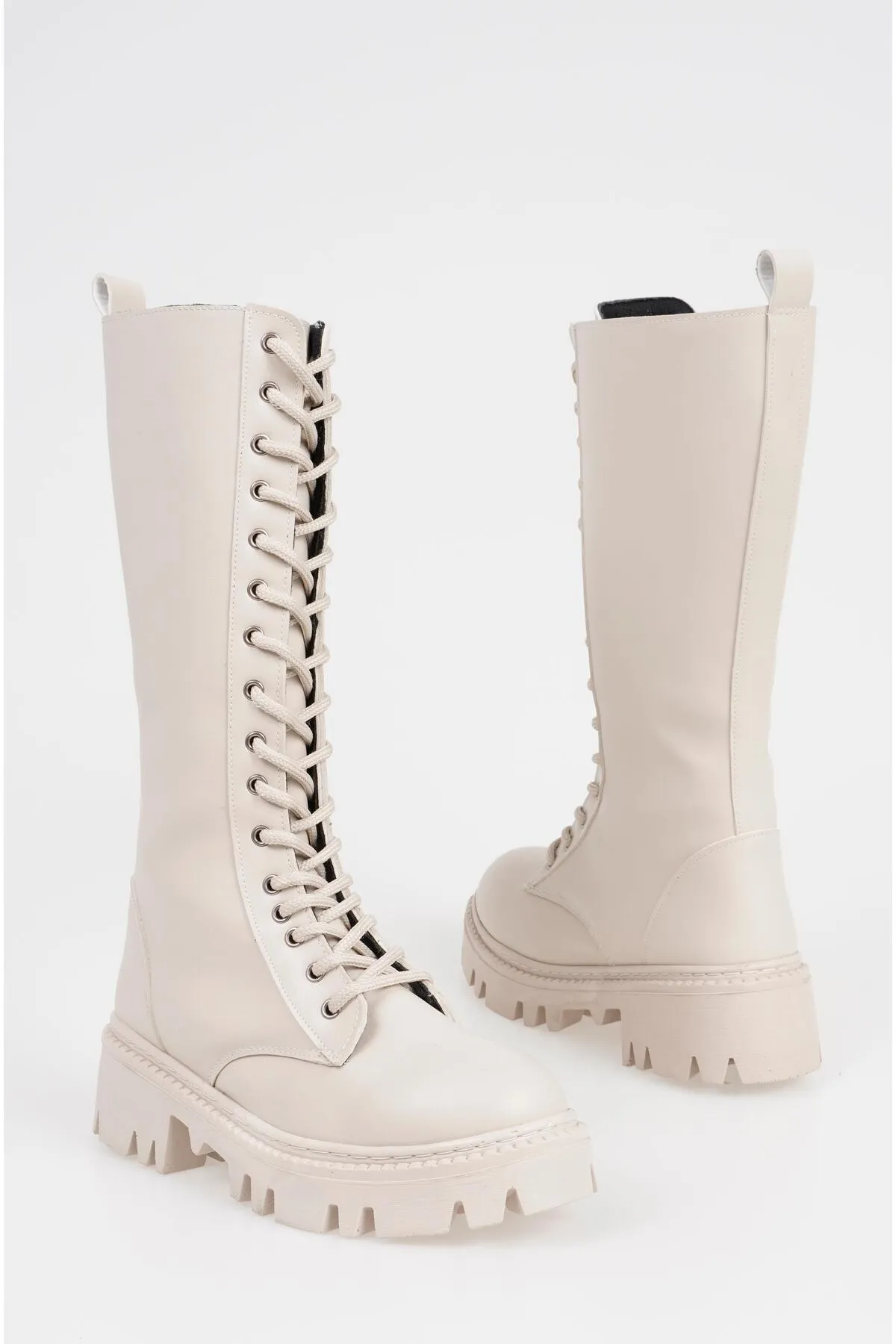 CZ London  Knielange Schnürstiefel für Damen mit dicker Zehensohle