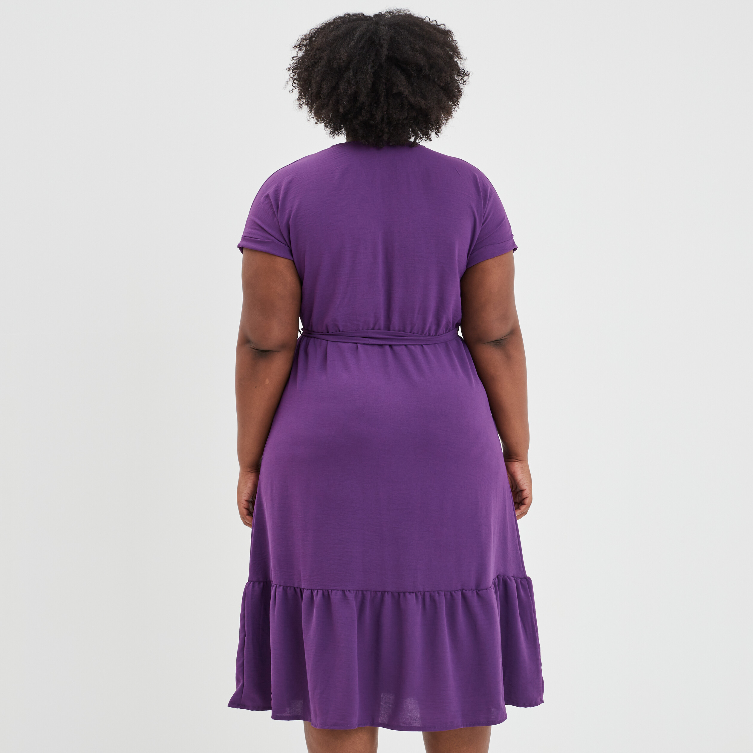 Robe cache-coeur évasée ceinturée violet femme | La Halle