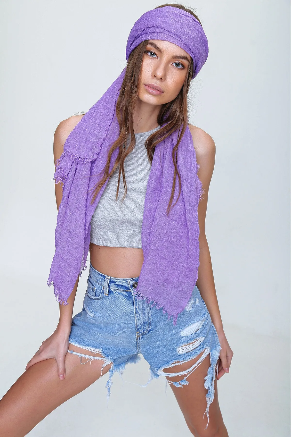Trend Alaçatı Stili  Lila Pareo-Schal für Damen ALC-A2198