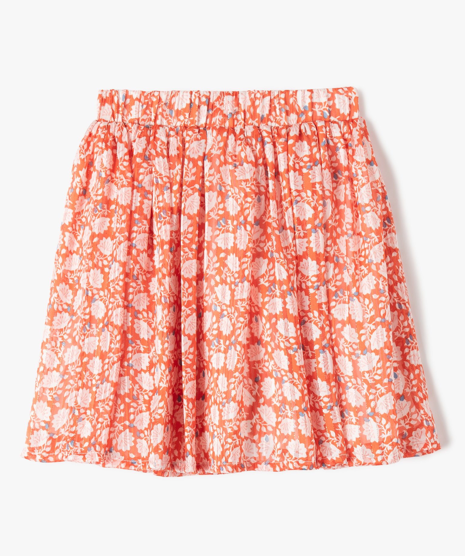 Jupe fille patineuse en voile fleuri et scintillant orange | GEMO