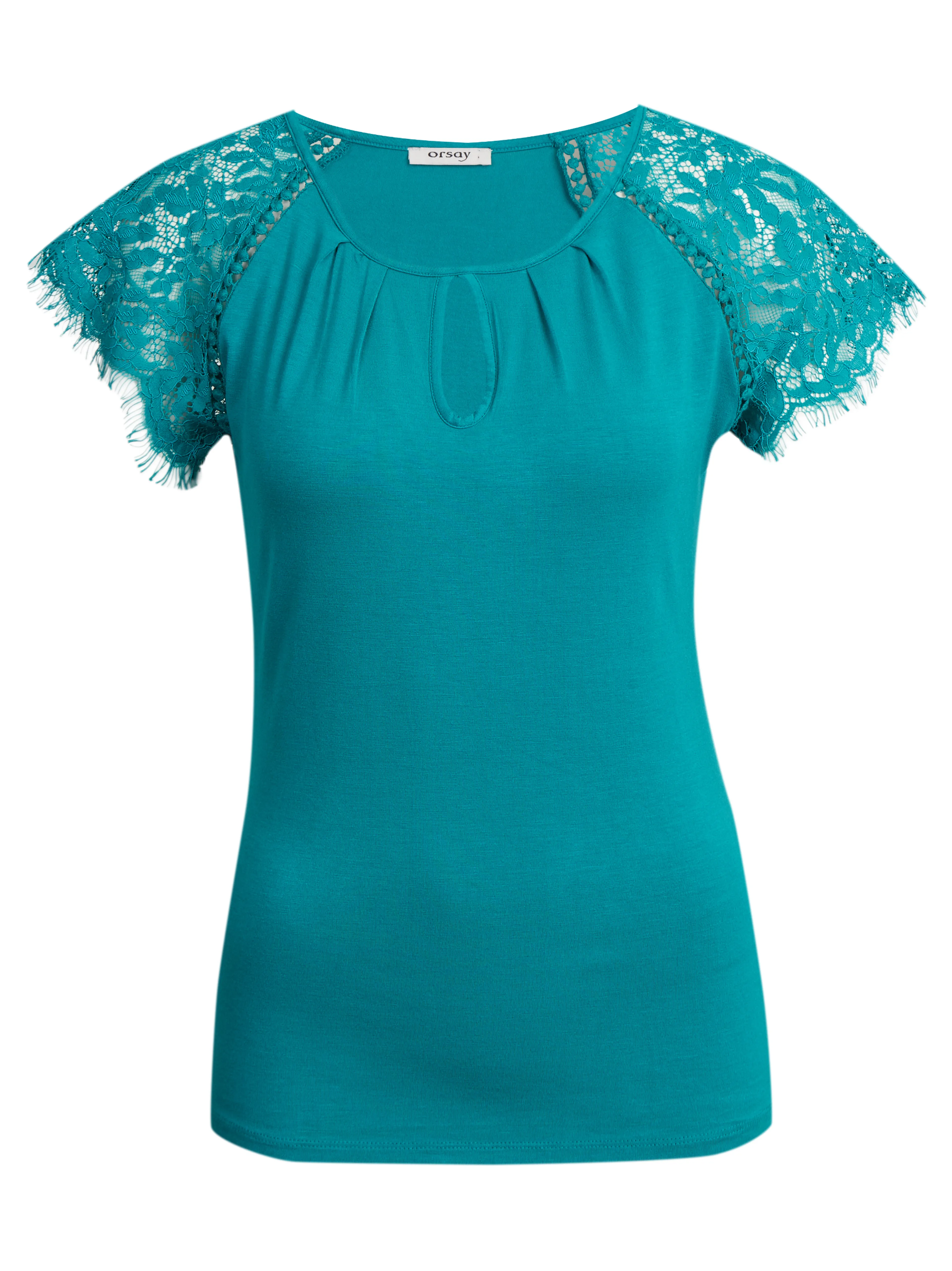 Türkisfarbenes Damen-T-Shirt mit Spitze ORSAY