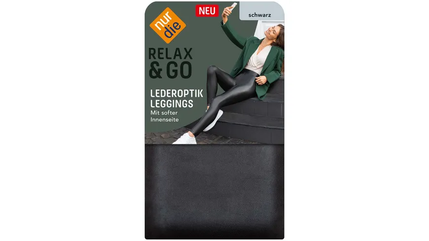 NUR DIE Damen Leggings Relax & Go Lederoptik schwarz