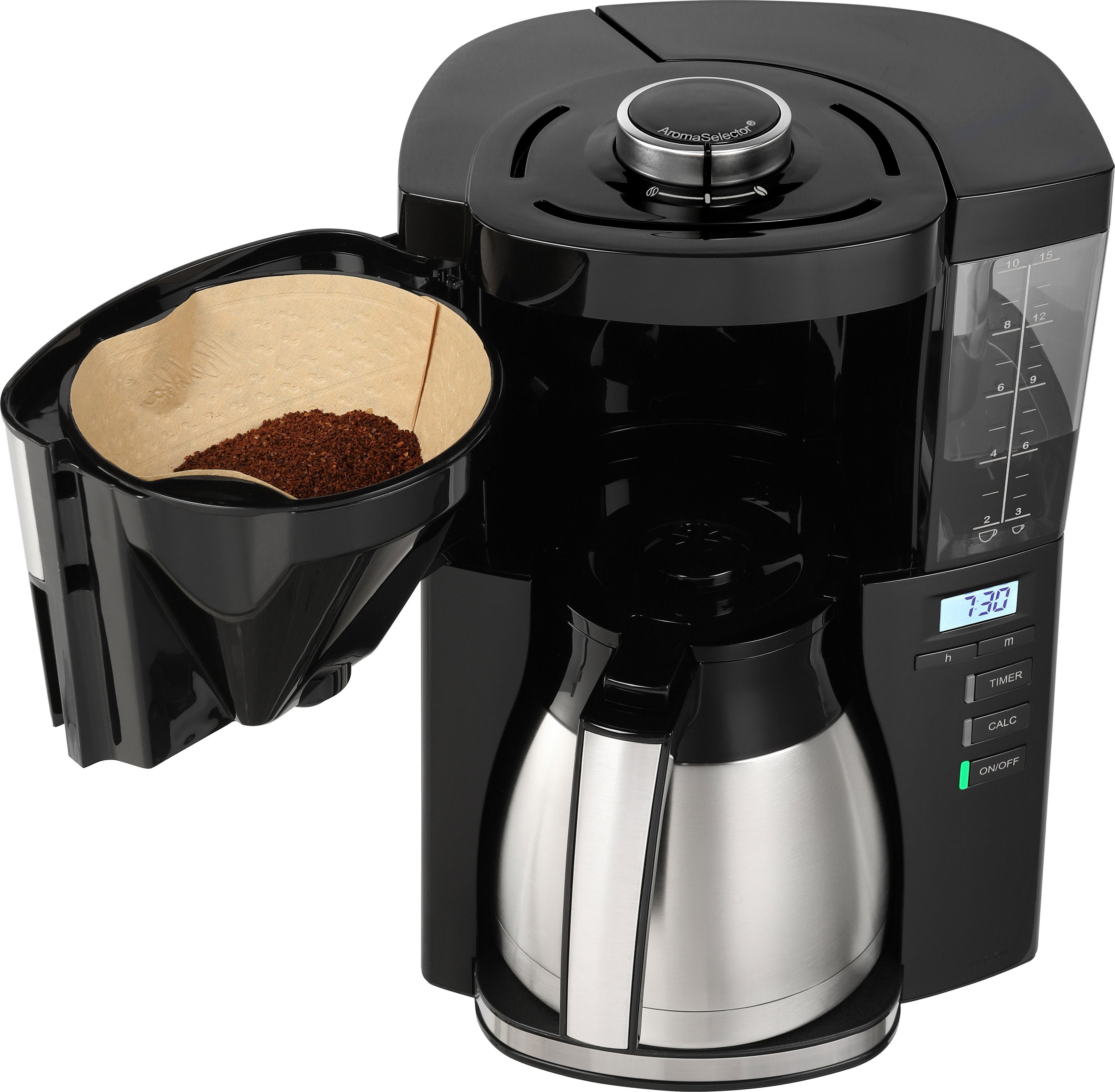 Melitta Filterkaffeemaschine LOOK® Therm Timer 1025-18 schwarz, 1,25l Kaffeekanne, Papierfilter 1x4