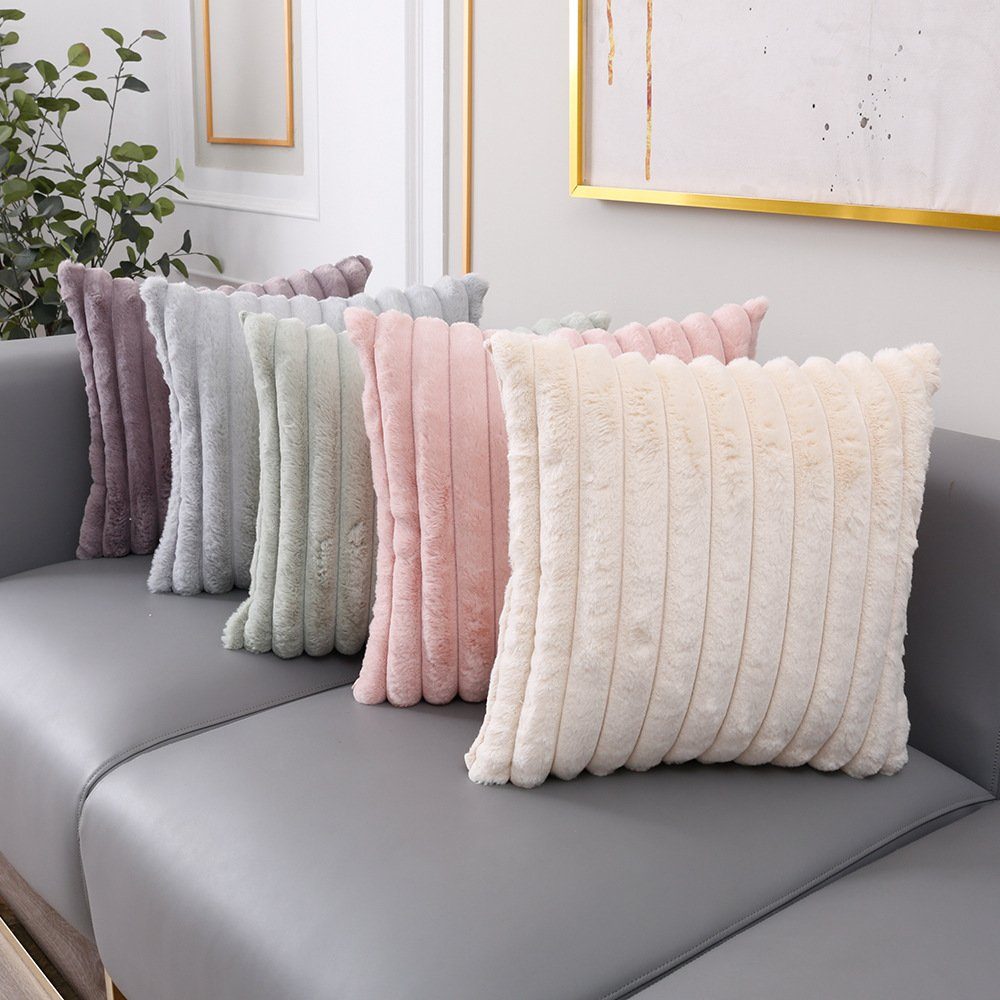 Kissenbezüge 45x45cm Flauschig Plüsch Deko Kissenbezüge Weich Gestreift Dekokissen, Wunderwelt (2 Stück), Sofakissenbezug Luxus Sofakissen Zierkissenbezüge Wohnzimmer Sofa