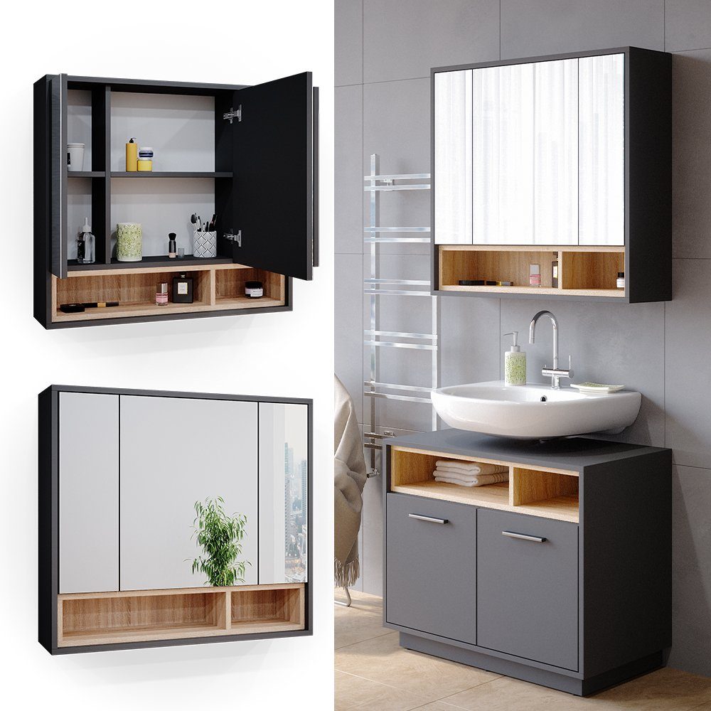 Vicco Spiegelschrank Badschrank Badspiegel BEATRICE 80cm Anthrazit / Sonoma