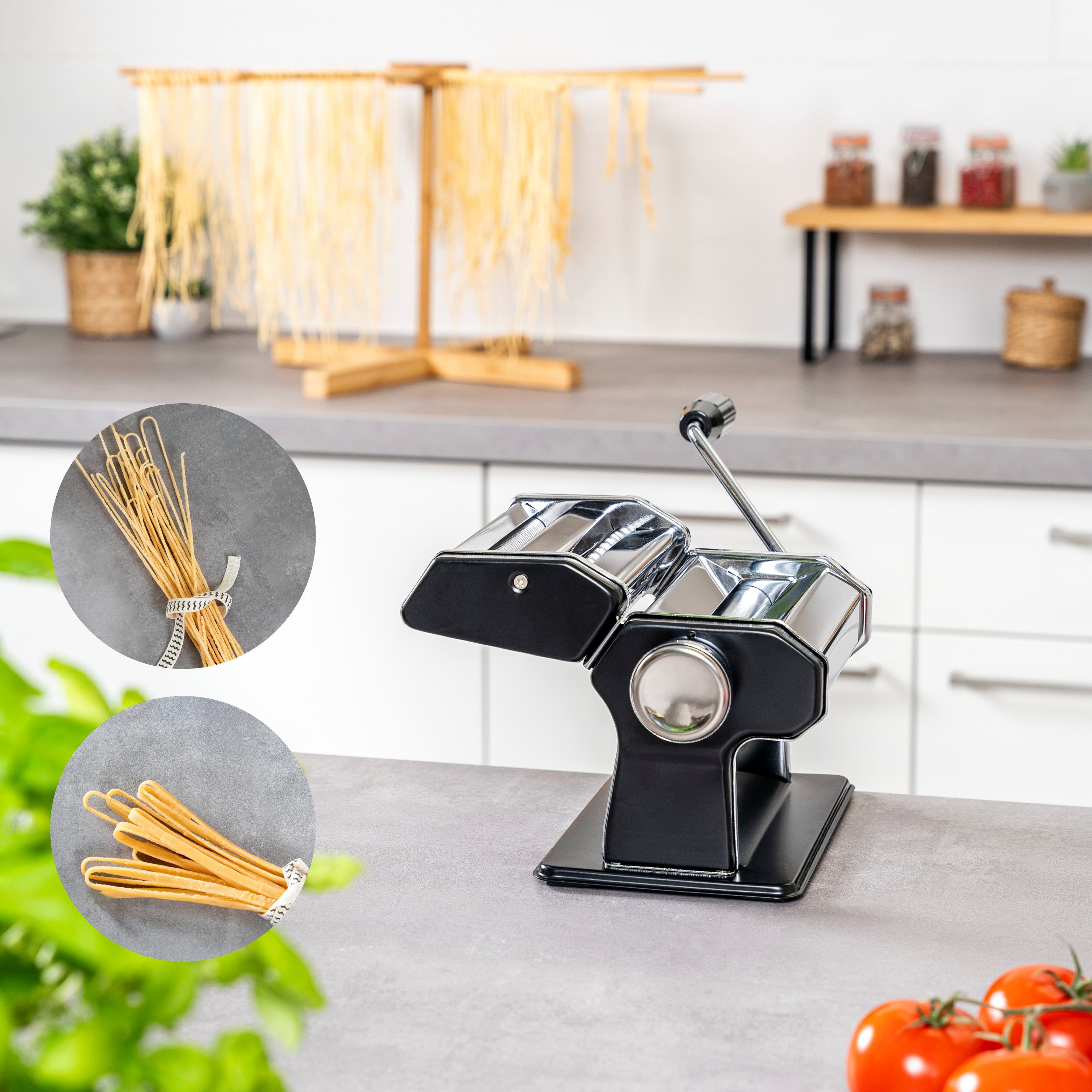 bremermann Nudelmaschine für Spaghetti, Pasta und Lasagne inkl. Nudeltrocker als Set, 7 Stufen, Edelstahl