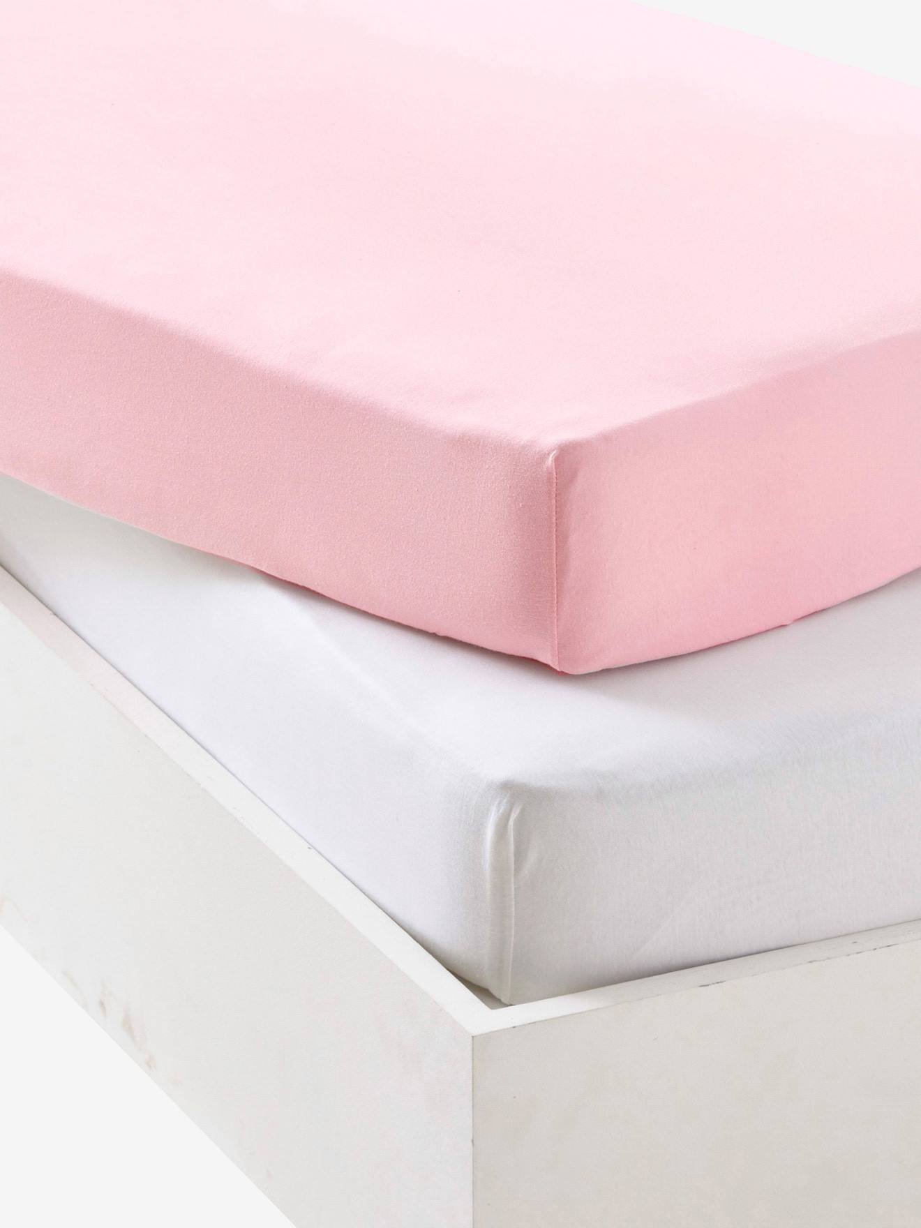 Lot de 2 draps-housses bébé en jersey extensible bleu vert + blanc