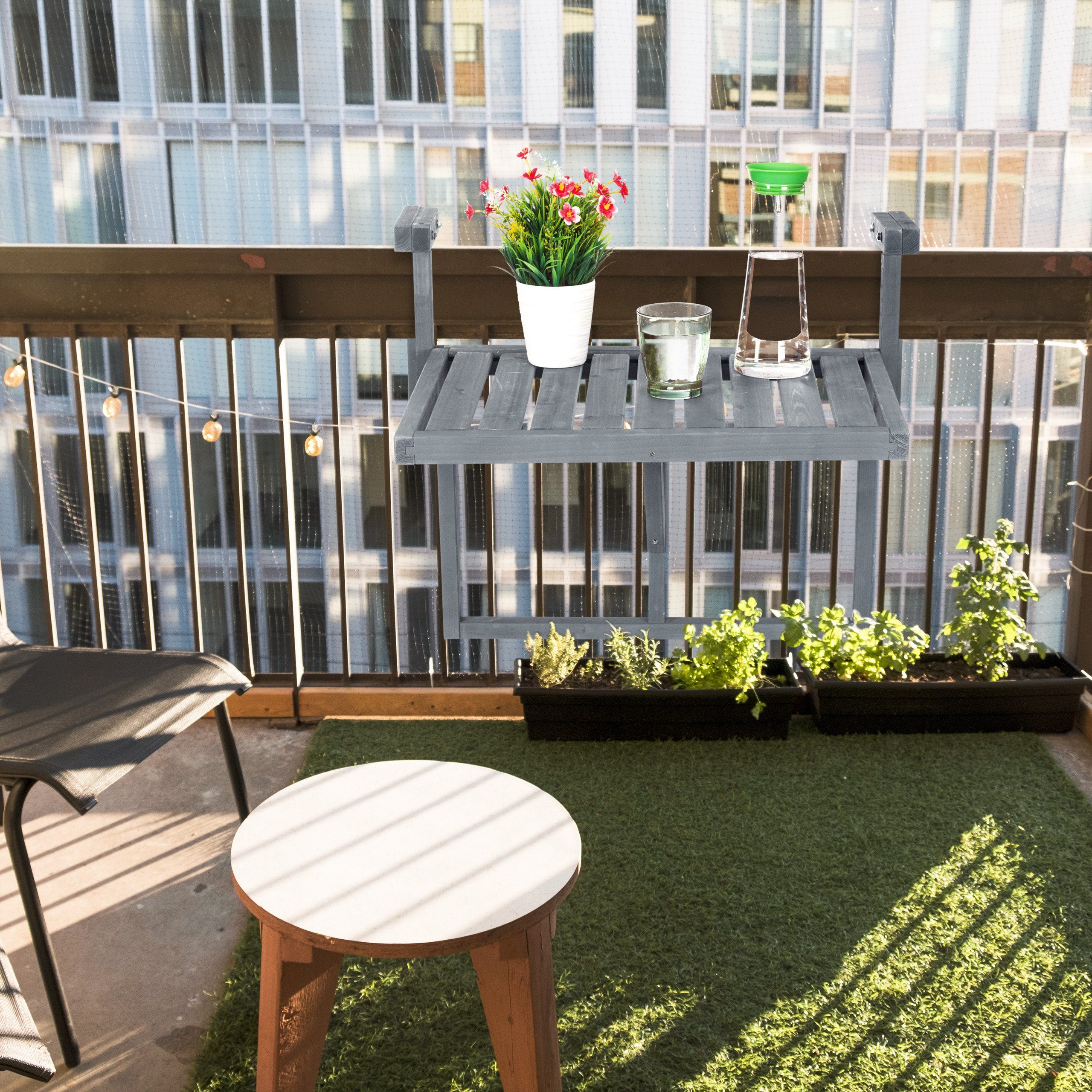 relaxdays Balkonhängetisch Balkon Hängetisch in Grau