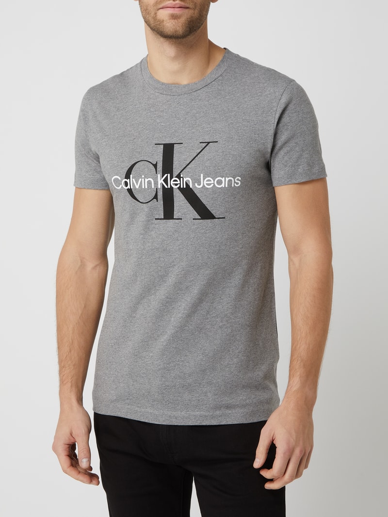 T-Shirt mit Logo in hellgrau melange