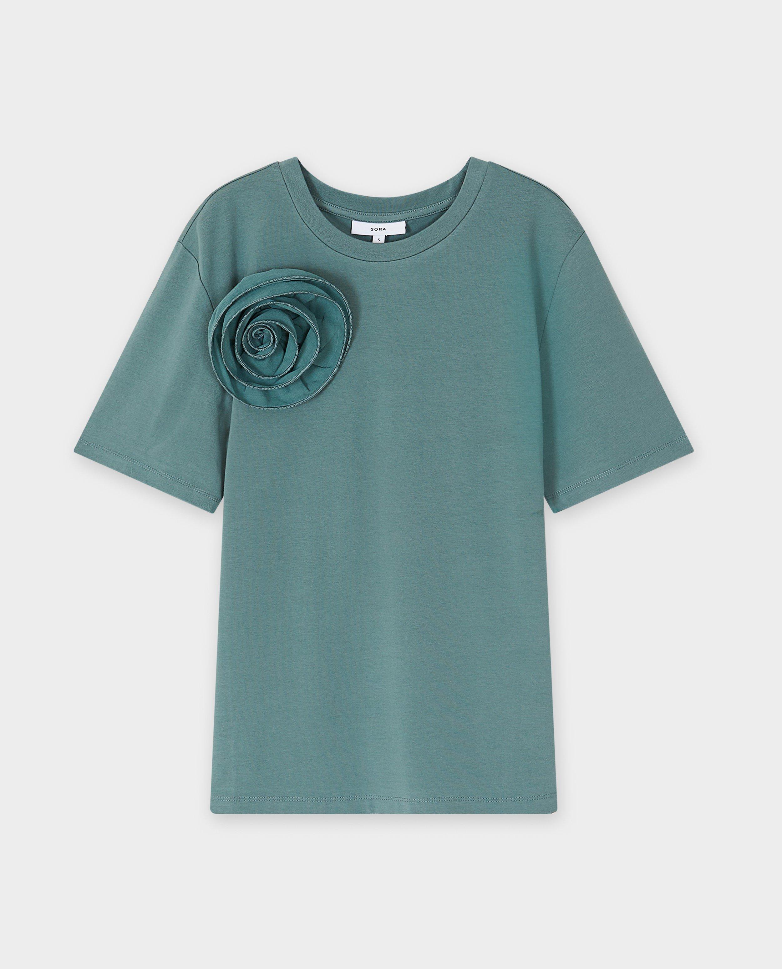 Sora Grön T-shirt med blommig khakifärg