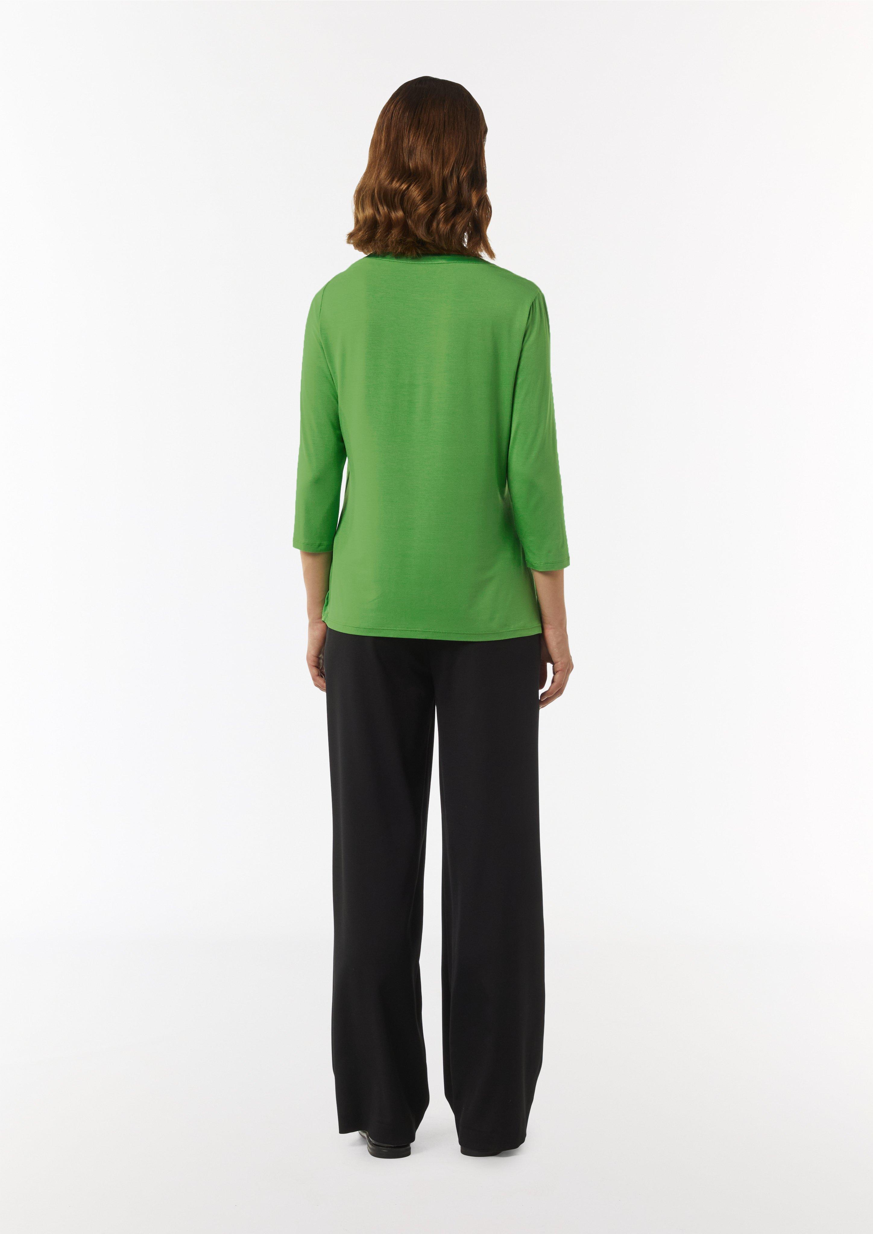 Longsleeve mit Tunika-Ausschnitt und Satinblende - grün