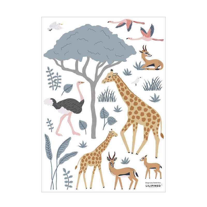 Stickers décoration Girafe, gazelle et flamants Lilipinso and Co