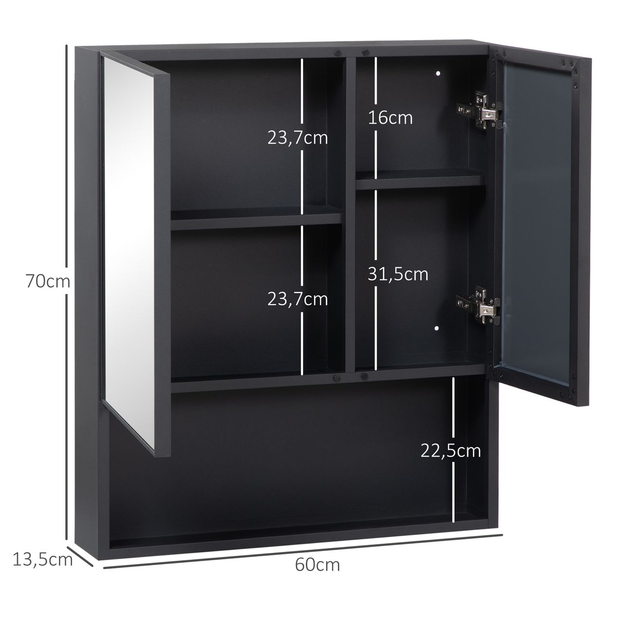 kleankin Spiegelschrank Badschrank mit 5 Etagen Doppeltür für Schlafzimmer